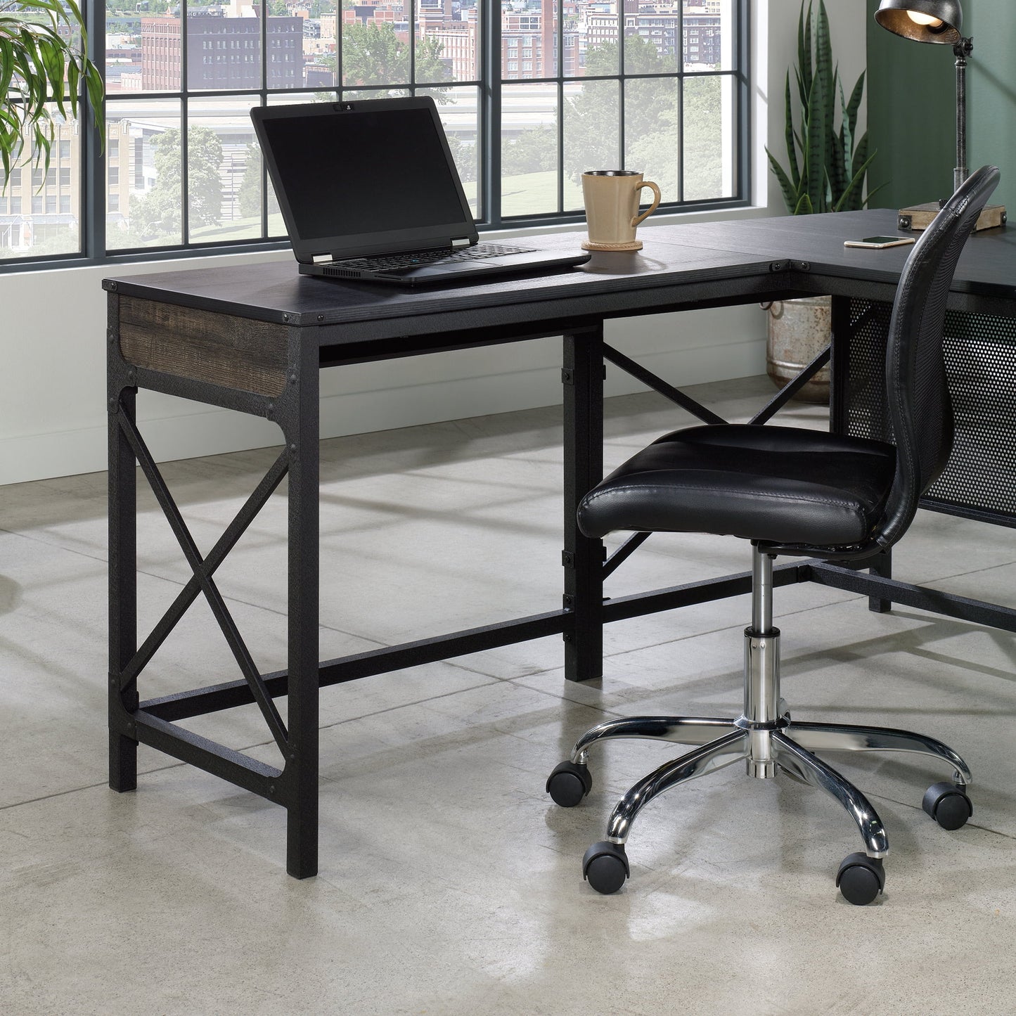 Sauder Foundry Road 36" Desk Return, Carbon Oak Finish
