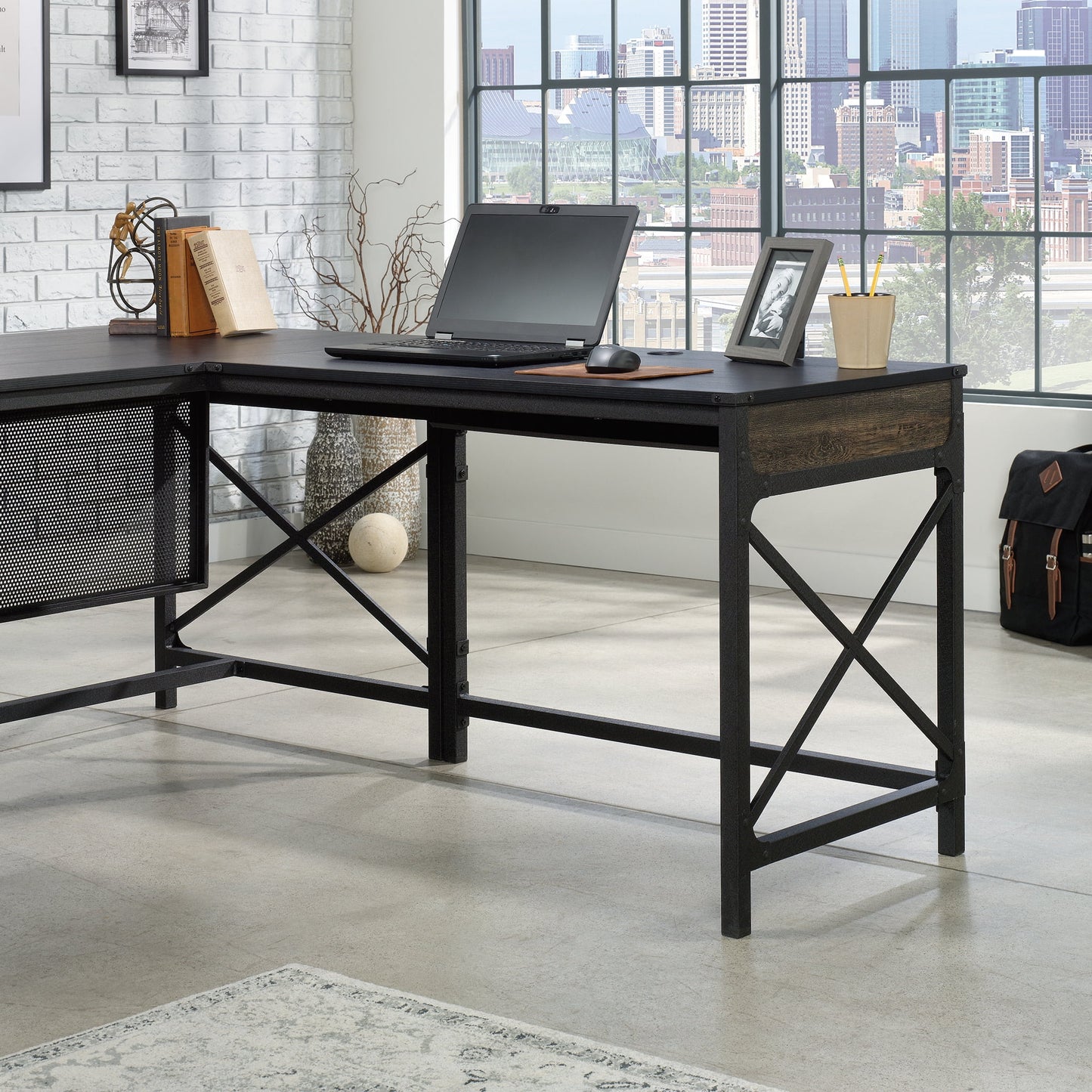 Sauder Foundry Road 42" Desk Return, Carbon Oak Finish