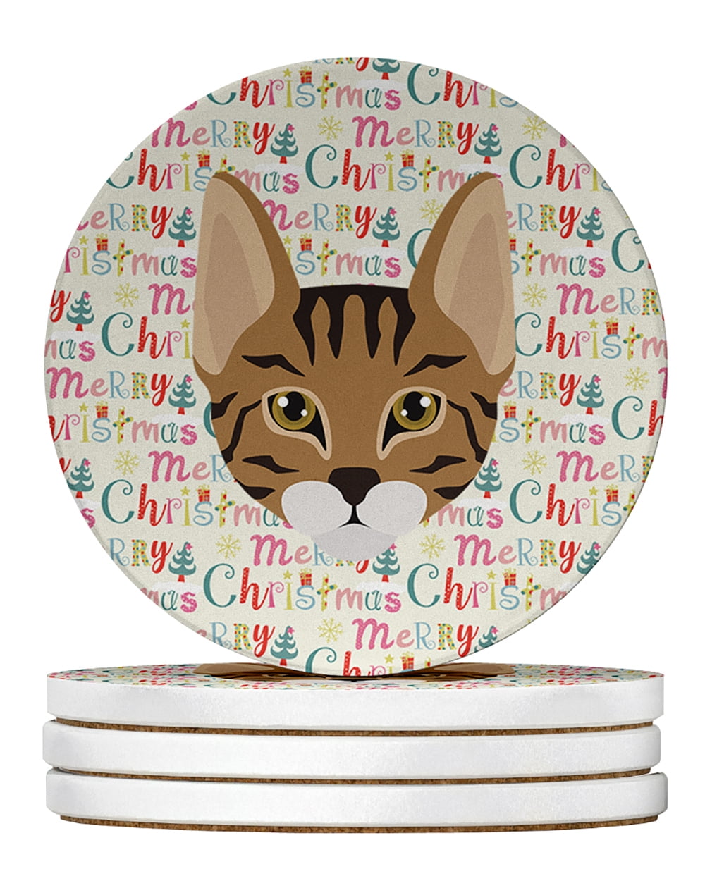 Savannah Cat Christmas Large Sandstone Coasters Pack of 4 4 in x 4 in