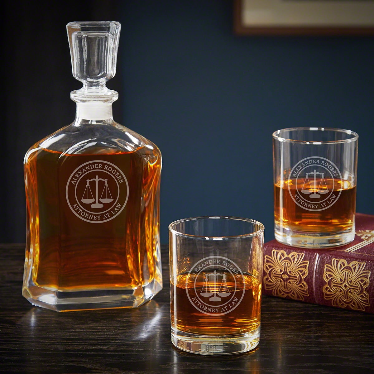 Scales of Justice Custom Decanter Set with Rocks Glasses