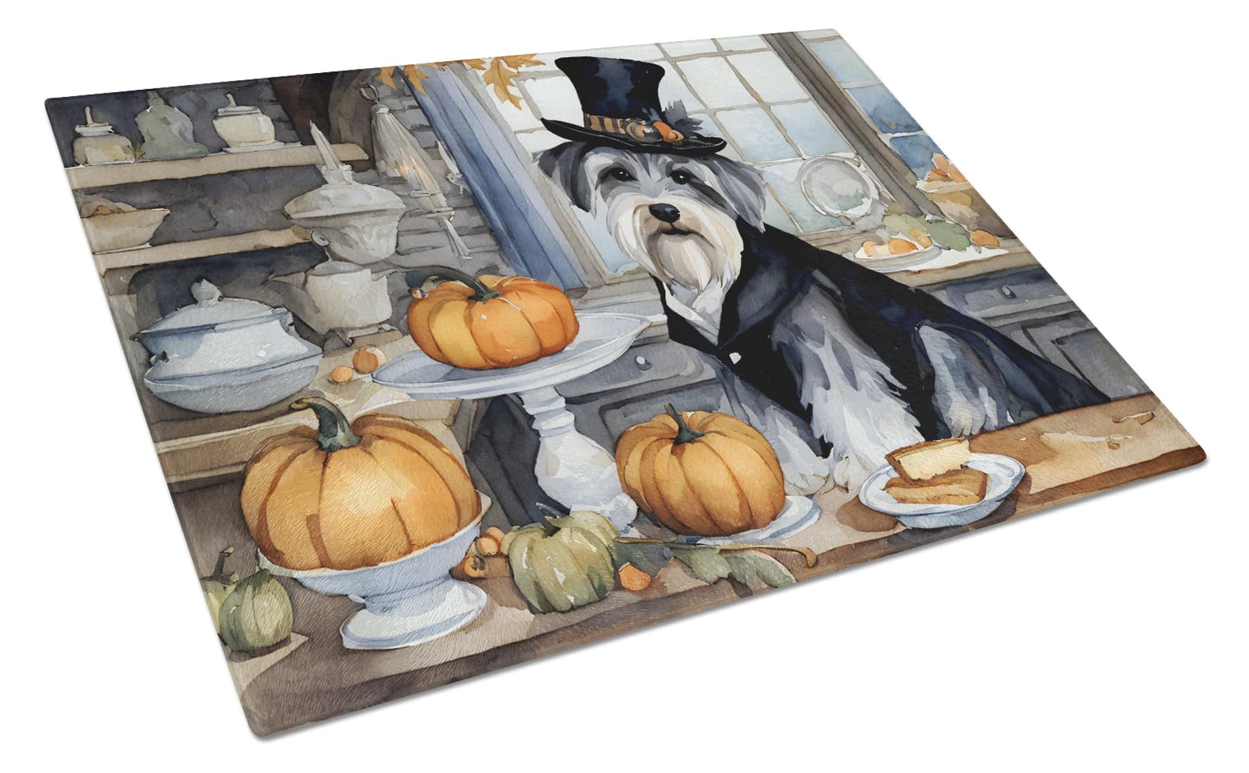 Schnauzer Fall Kitchen Pumpkins Glass Cutting Board Large 12 in x 15 in