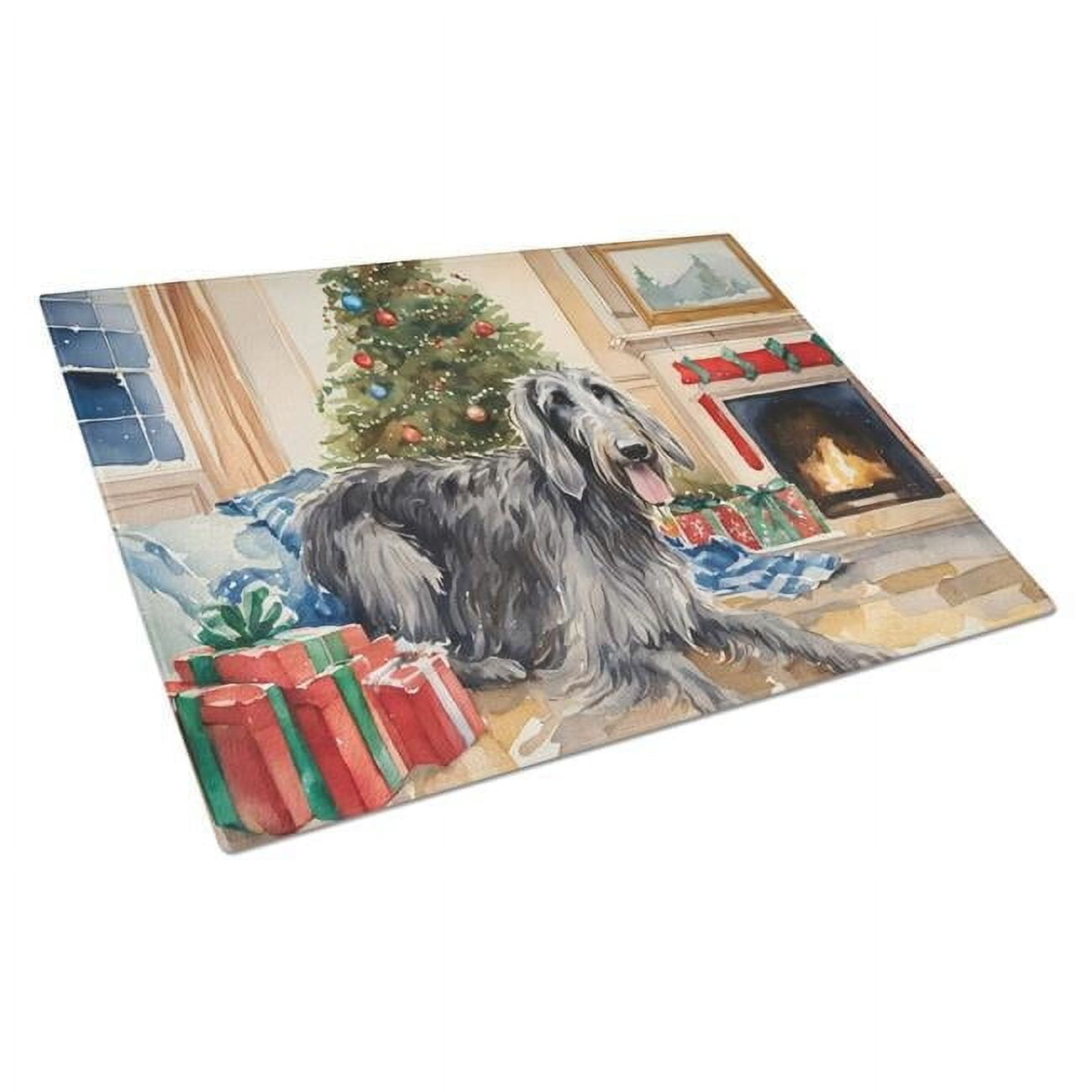 Scottish Deerhound Cozy Christmas Glass Cutting Board Large 12 in x 15 in