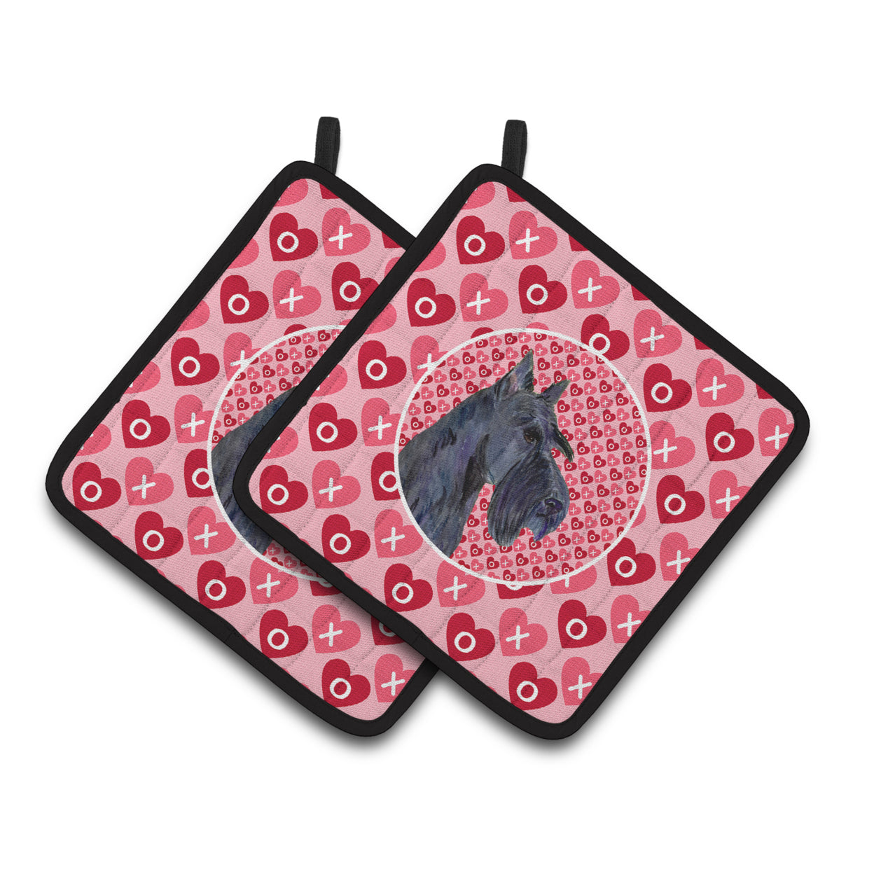 Scottish Terrier Hearts Love Valentine's Day Portrait Pair of Pot Holders