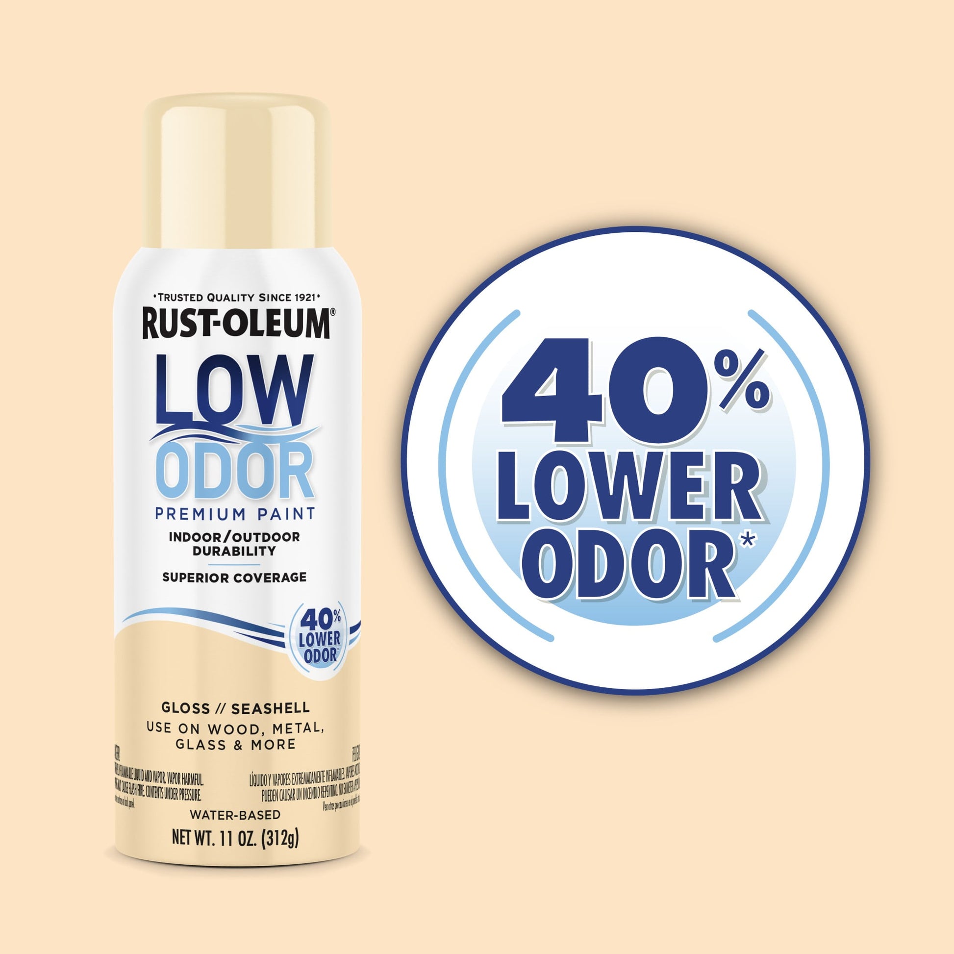 Snow White, Rust-Oleum Low Odor Premium Gloss Spray Paint-388274, 11 oz