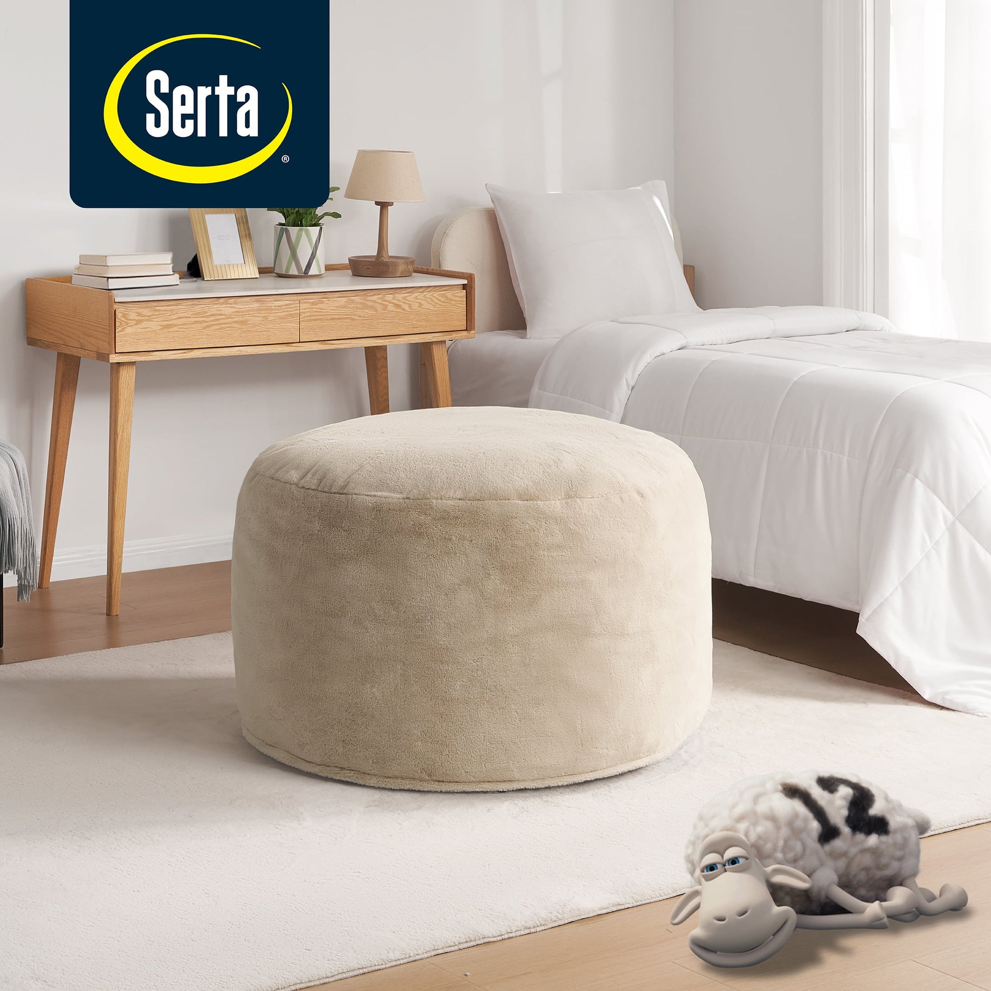 Serta Big Round Lounger Foam Filled Bean Bag Chair, Sand, 36" D x 20" H