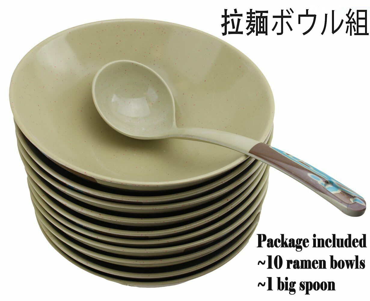 Set of 10~ Quality Japanese Big Soup Ramen Bowls w ONE 10" long Spoon (10 B11899, 1 B11897)