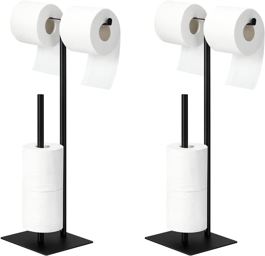 Set of 2 Freestanding T-Shaped Double Bar Toilet Paper Holder with Reserve Holder, Black