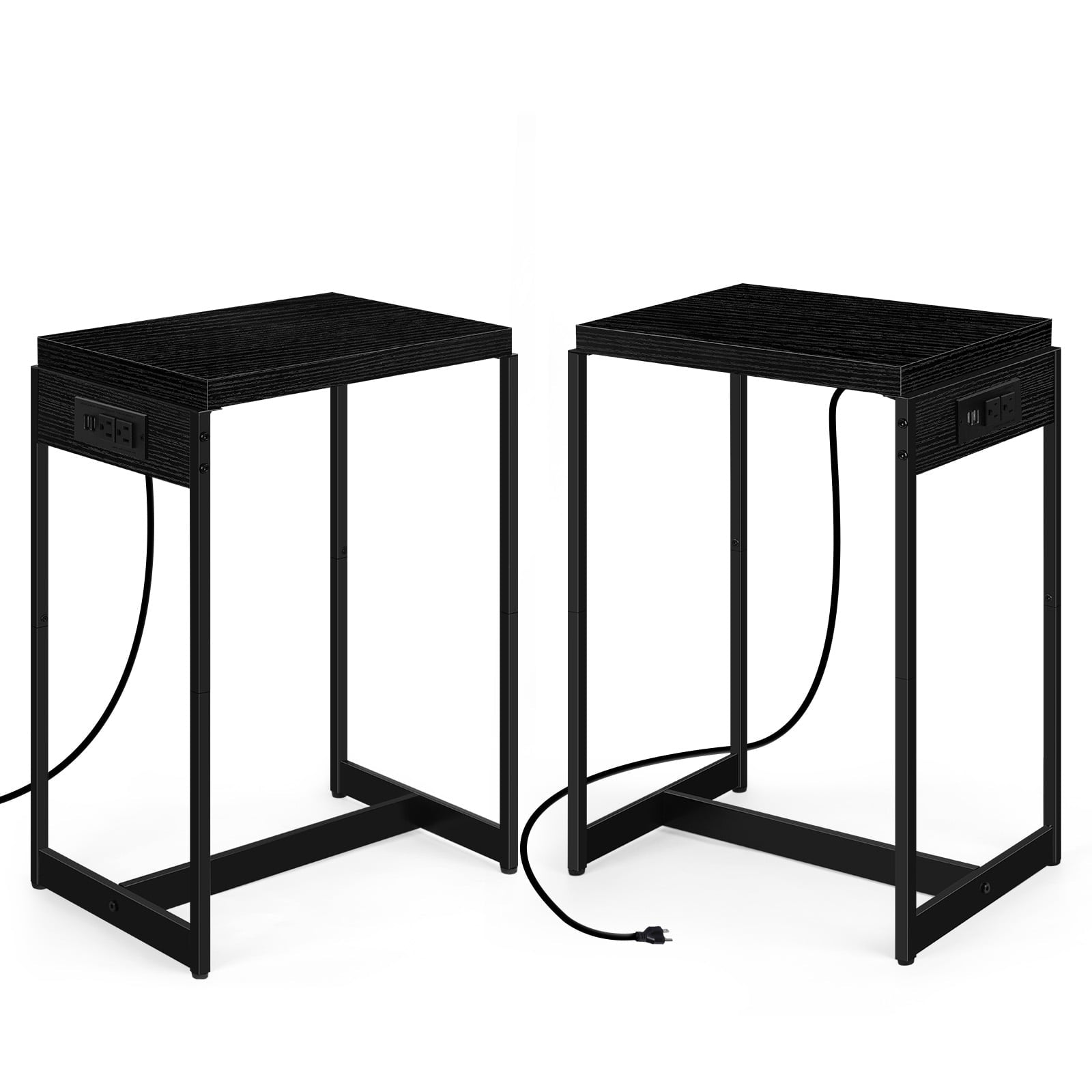 Set of 2 Nightstands Narrow Side Table End Table with USB Ports and Outlets, Black