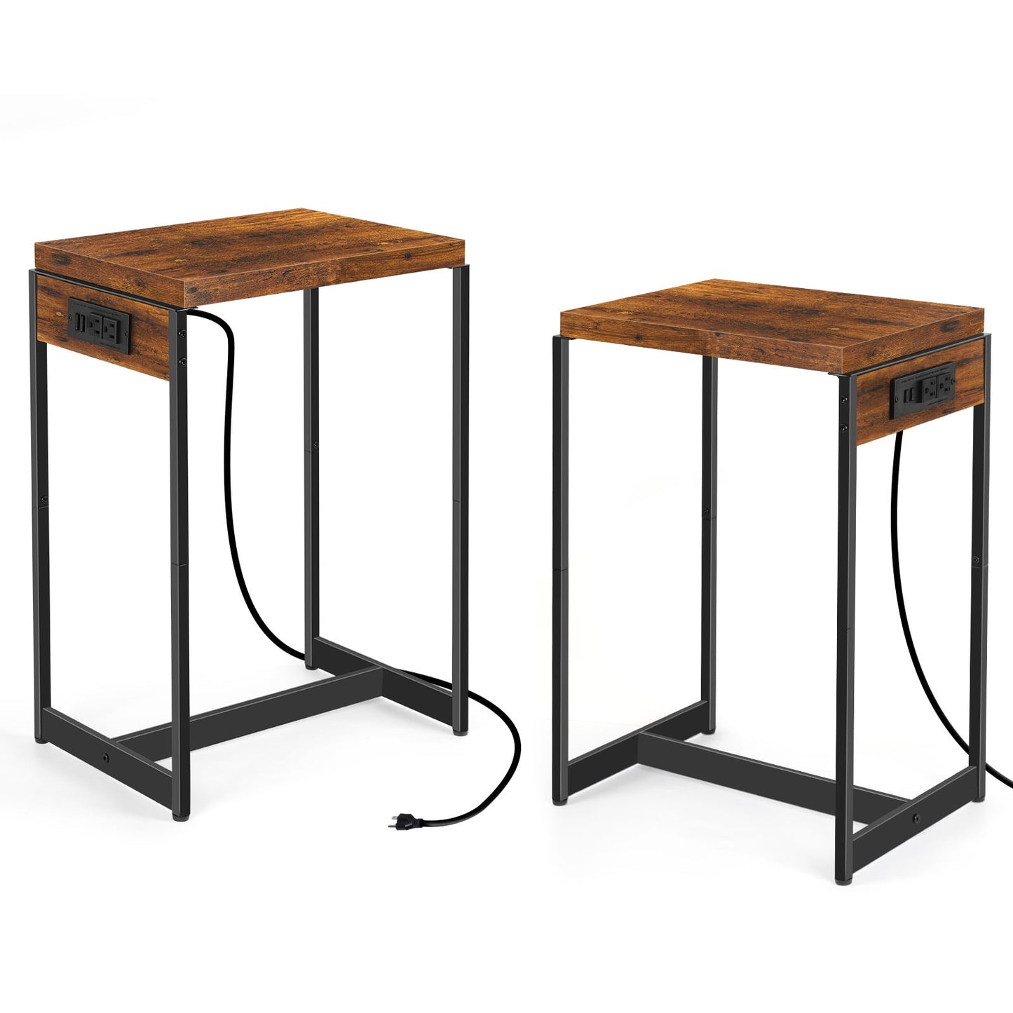 Oumilen Adult Modern Nightstands Narrow Side Table End Table with USB Ports and Outlets, Rustic Brown, Set of 2