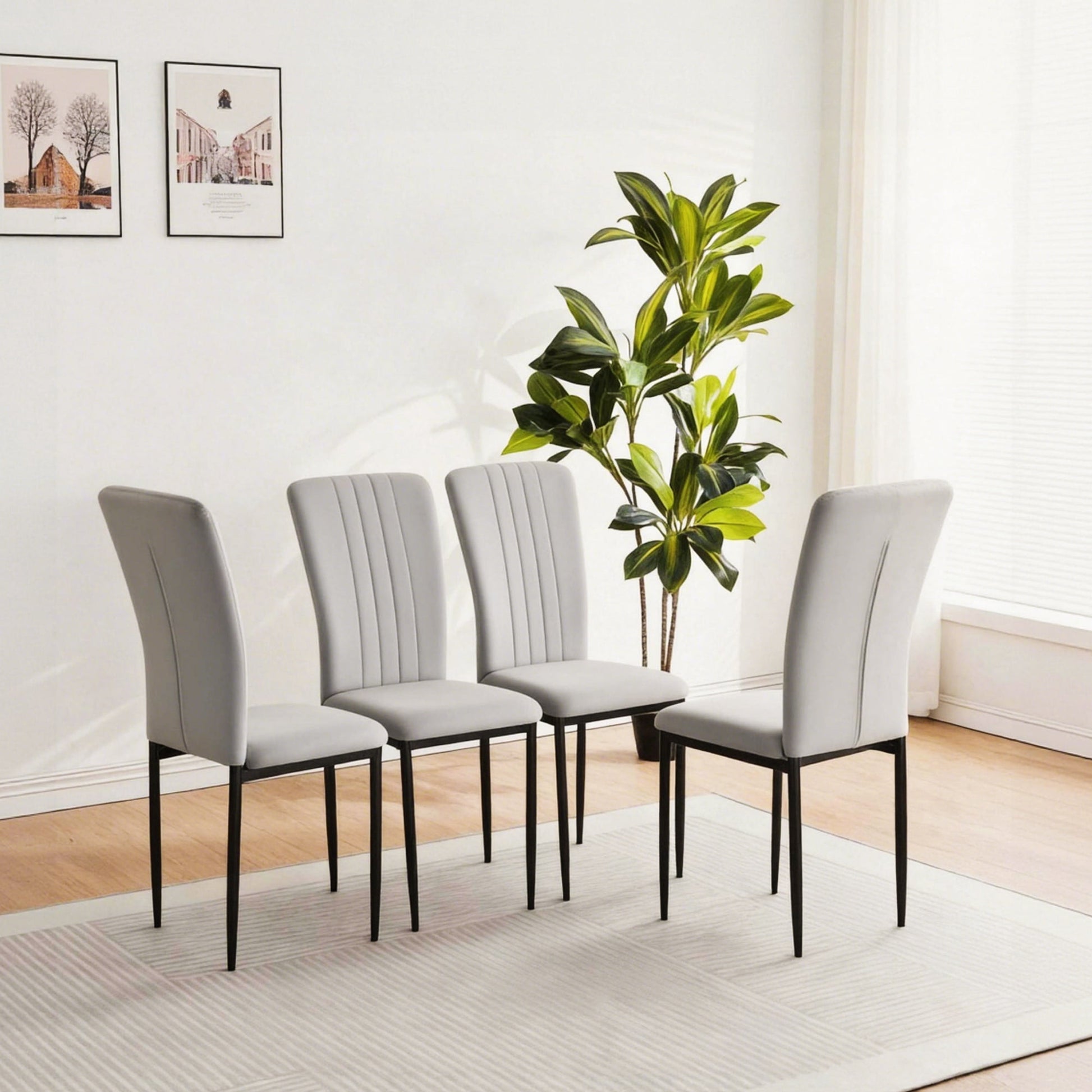 Set of 4 Dining Chairs, Kitchen Chairs, Velvet Chairs;Modern Upholstered Dining Room Chairs with Metal Legs and Adjustable Feet, Beige