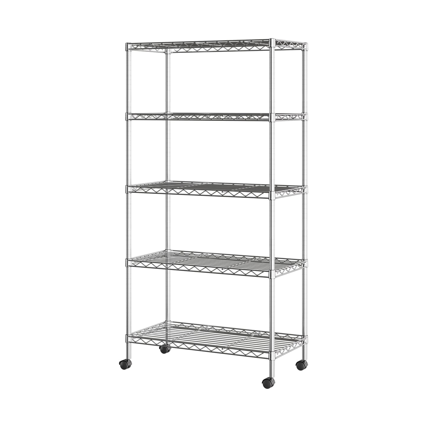 Seville Classics 5-Tier Steel Wire Shelving with Wheels, 30" W x 14" D x 60" H, Chrome Plated