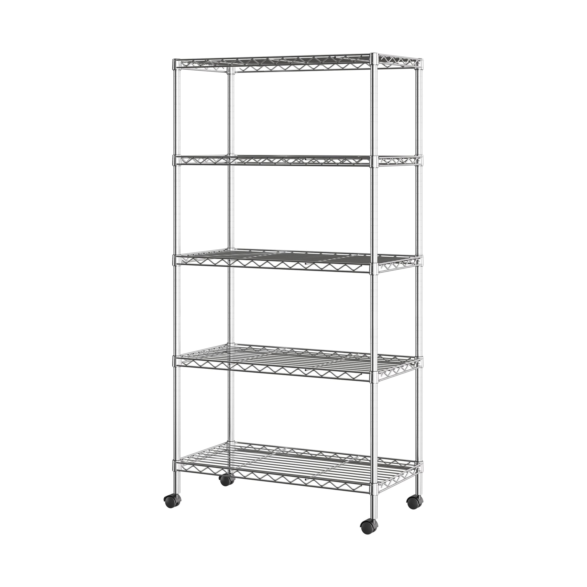 Seville Classics 5-Tier Steel Wire Shelving with Wheels, 30" W x 14" D x 60" H, Chrome Plated