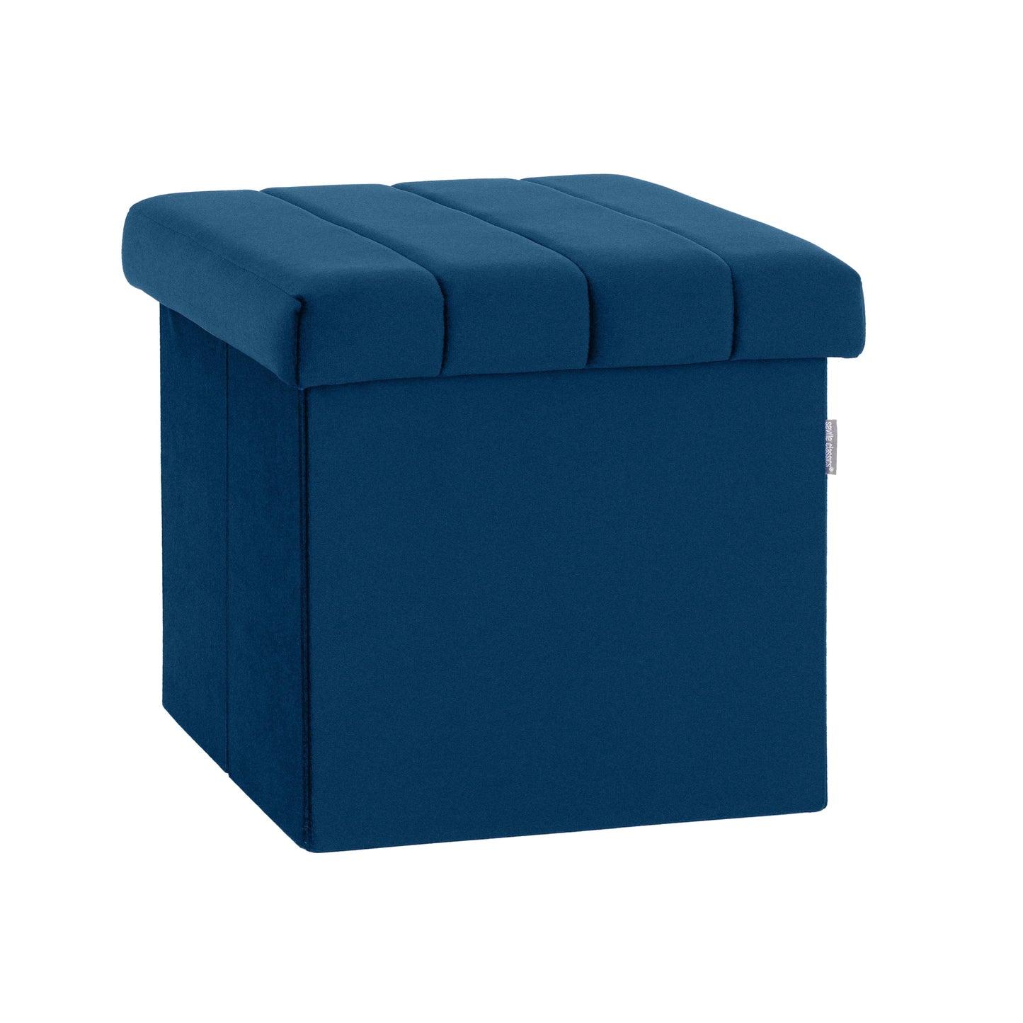 Seville Classics Cushioned Fabric Ottoman Hidden Storage Chest Footrest Chair for Bedroom, Dorm, Loft, Living Room, Entryway, Hallway, Blue Velvet, 15.7" Cube