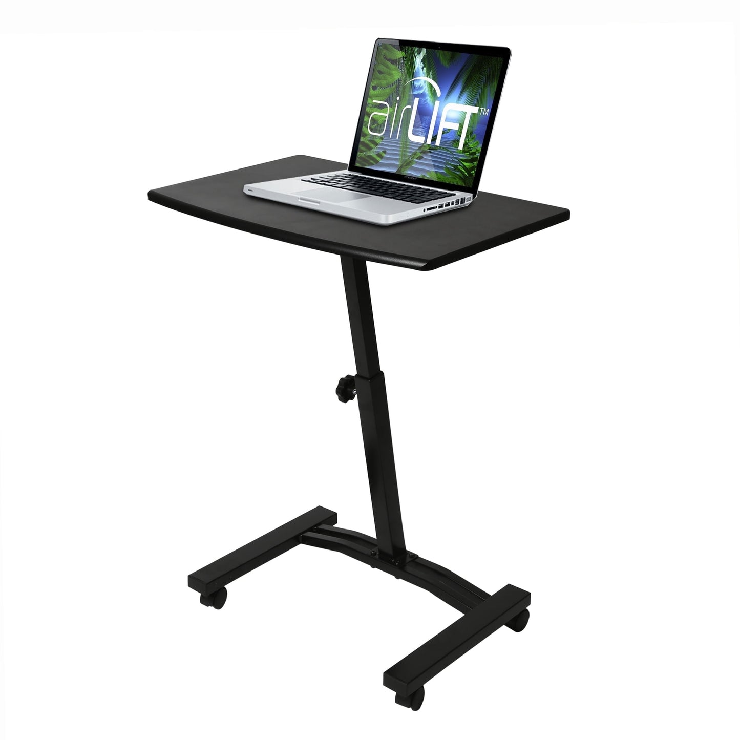 Seville Classics airLIFTÂ® Height Adjustable Mobile Rolling Laptop Cart Desk w/ Wheels, Black, Flat (24")