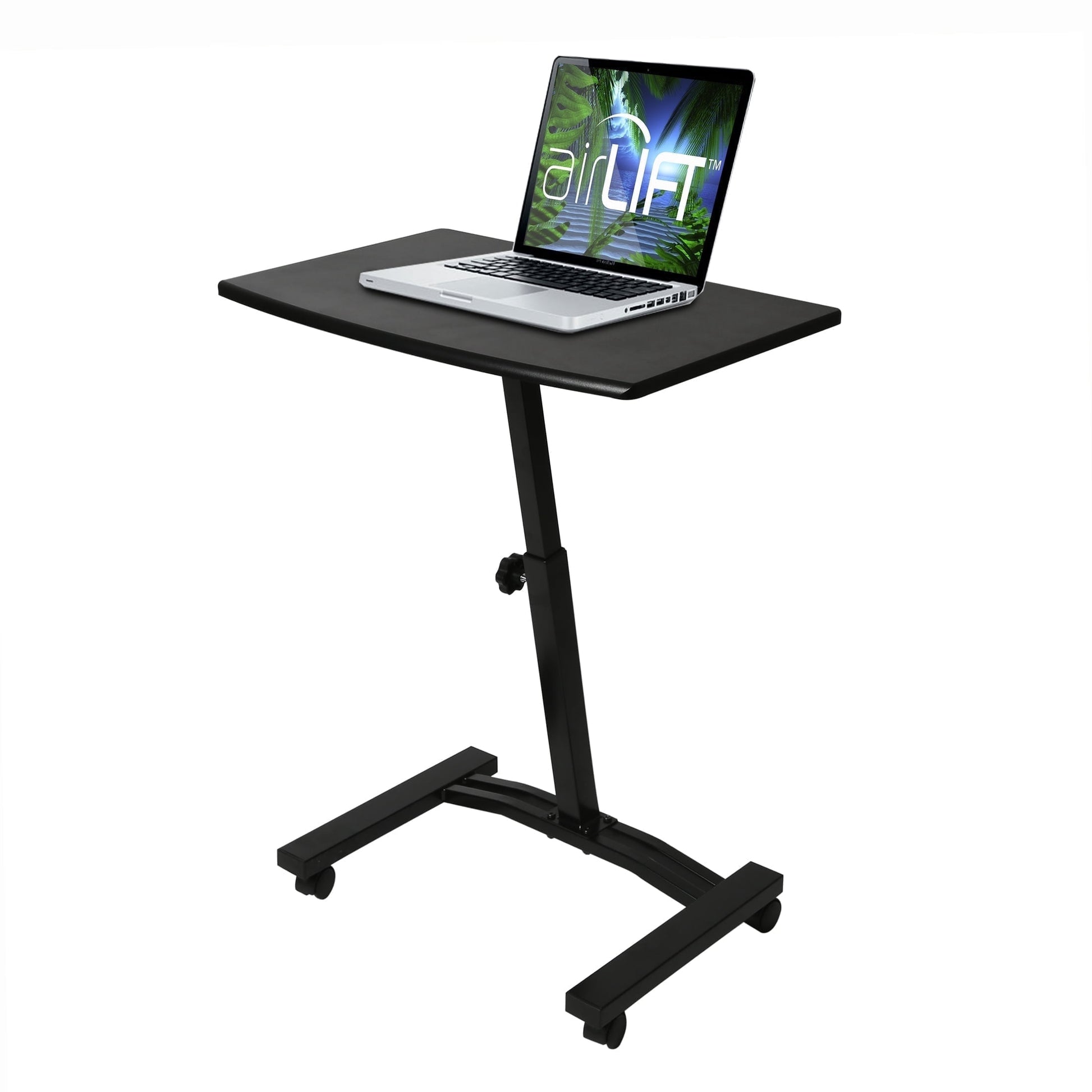 Seville Classics airLIFTÂ® Height Adjustable Mobile Rolling Laptop Cart Desk w/ Wheels, Black, Flat (24")
