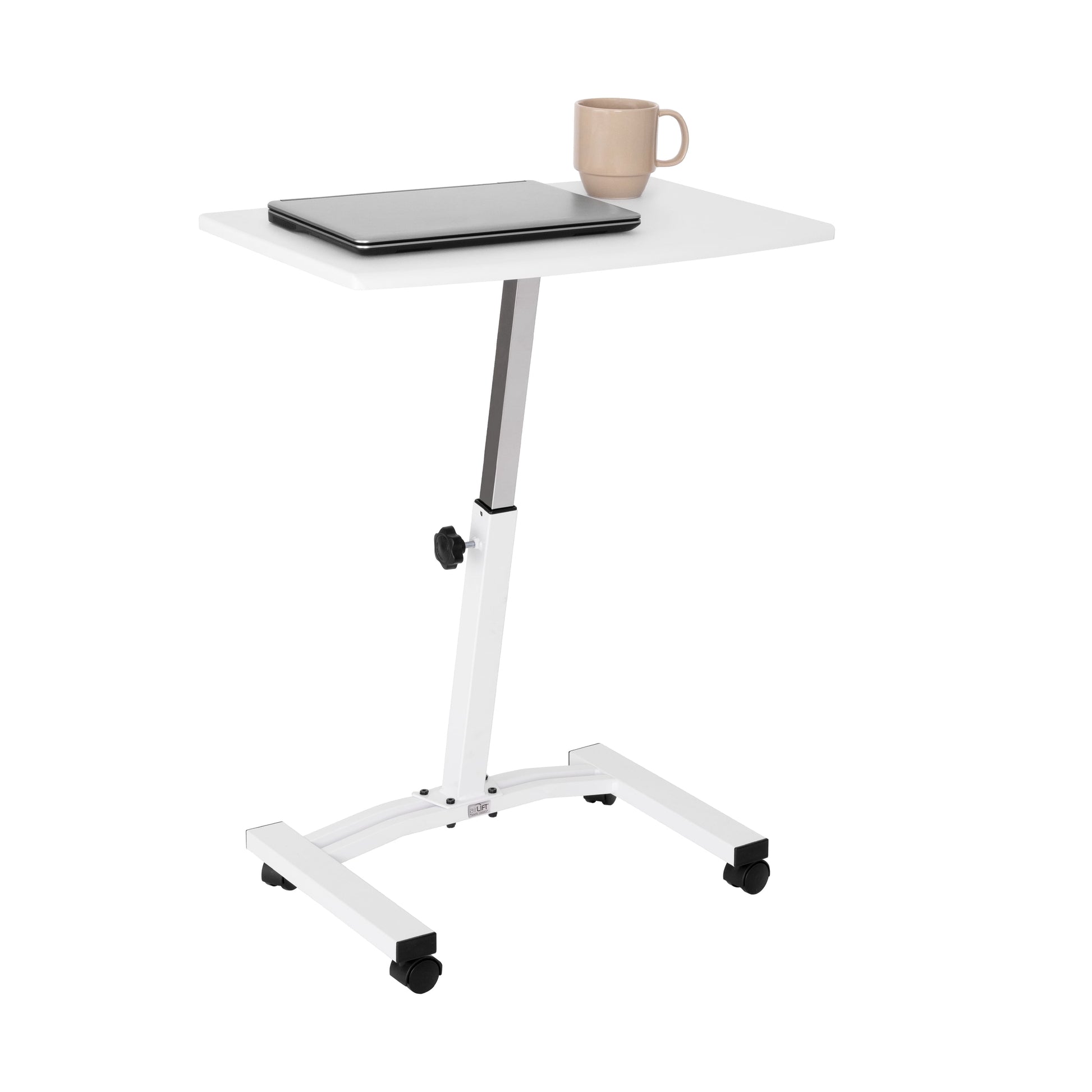 Seville Classics airLIFTÂ® Height Adjustable Mobile Rolling Laptop Cart Desk w/ Wheels, White, Flat (24")