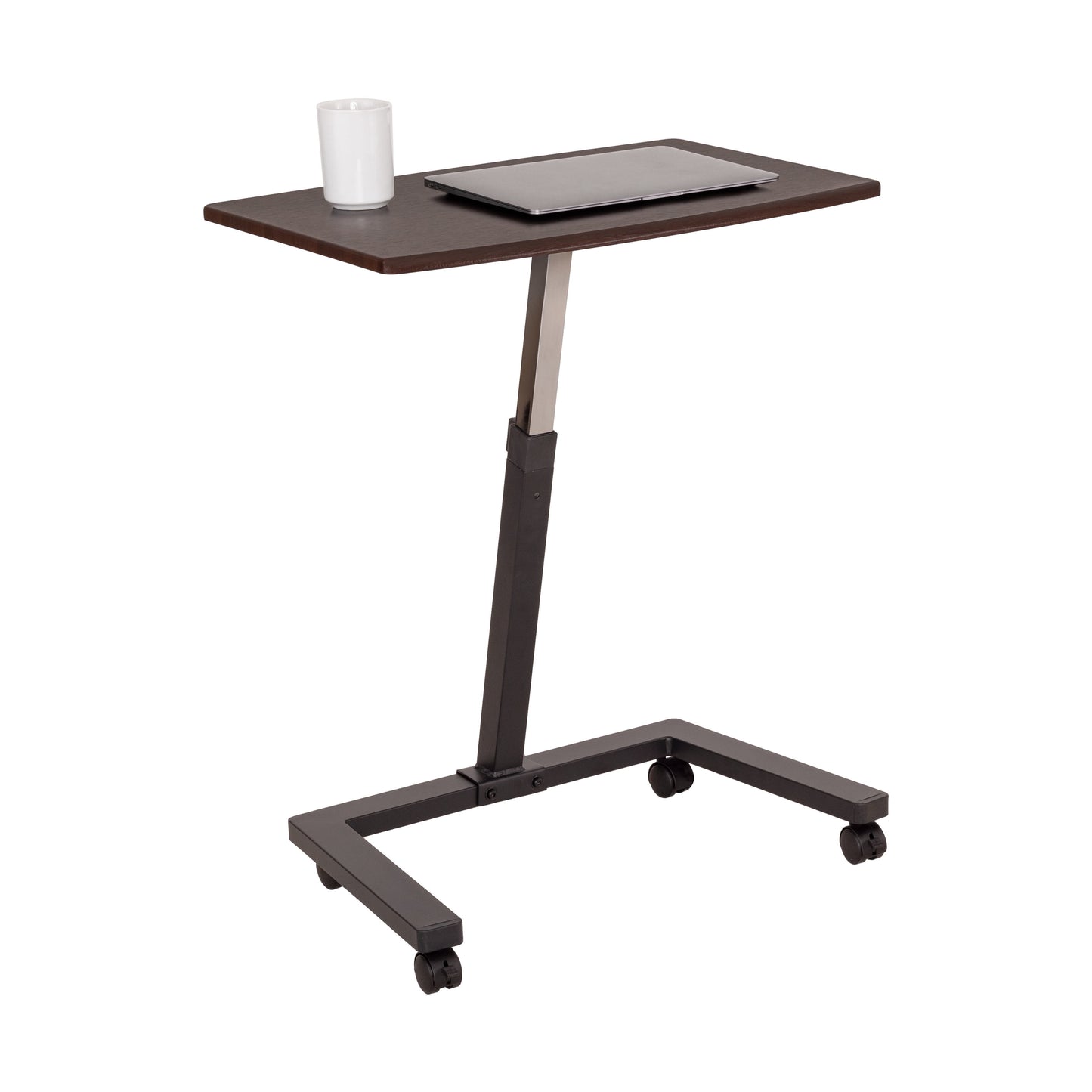 Seville Classics airLIFTÂ® Premium Height Adjustable Button Mobile Rolling Laptop Cart Desk w/ Wheels, Walnut, Flat (24")