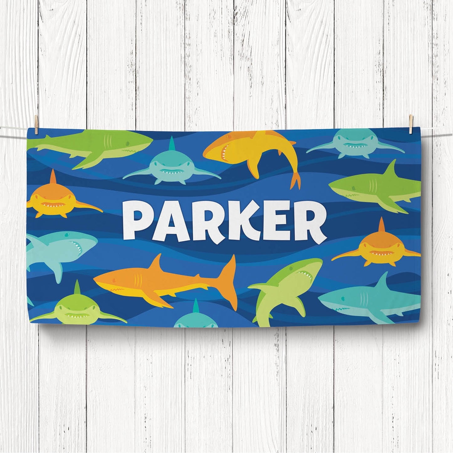 Sharks Personalized Plush Velour Beach Towel