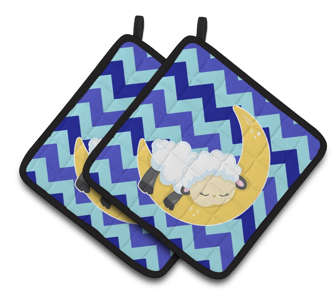 Sheep on Moon Chevron Pair of Pot Holders
