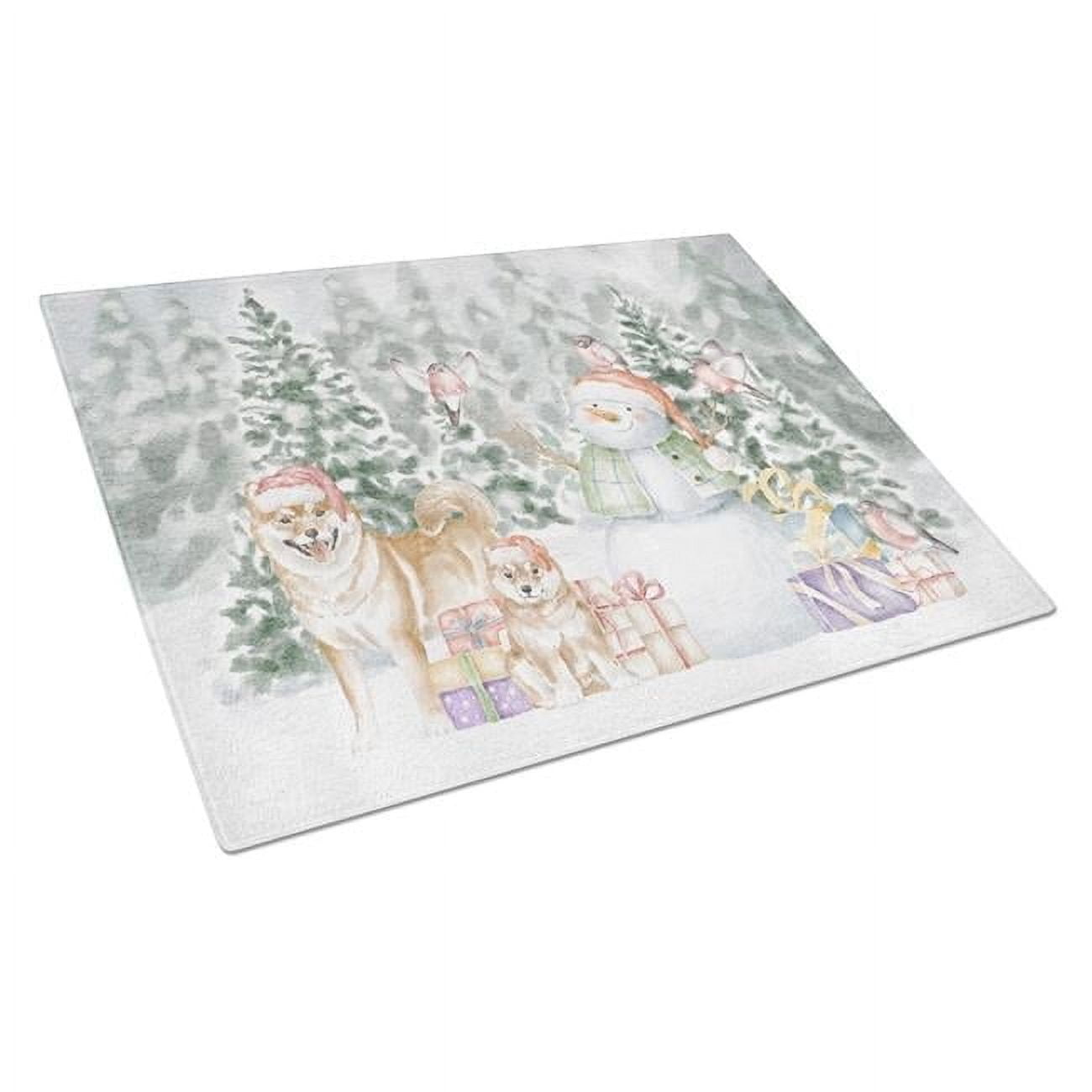 Shiba Inu Adult and Puppy with Christmas Presents Glass Cutting Board Large 12 in x 15 in