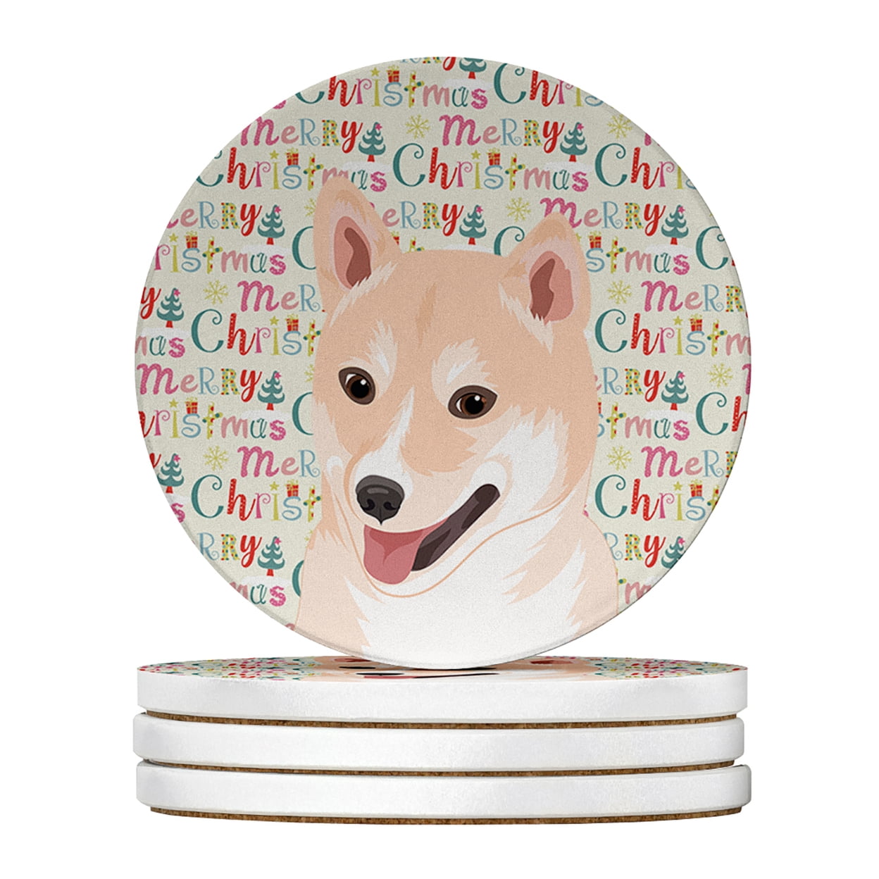 Shiba Inu Cream #2 Christmas Large Sandstone Coasters Pack of 4 4 in x 4 in