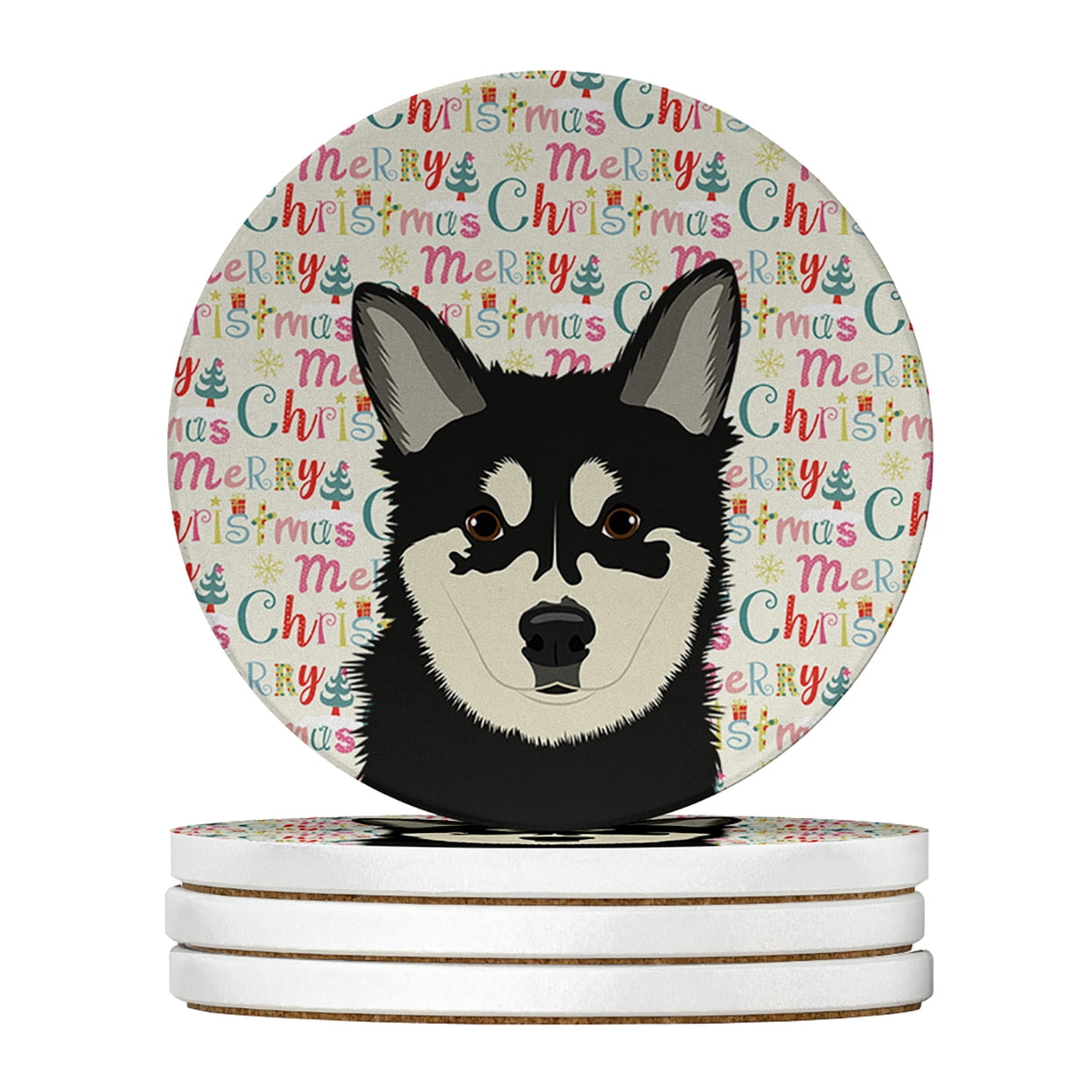 Shiba Inu Husky Mix Christmas Large Sandstone Coasters Pack of 4 4 in x 4 in