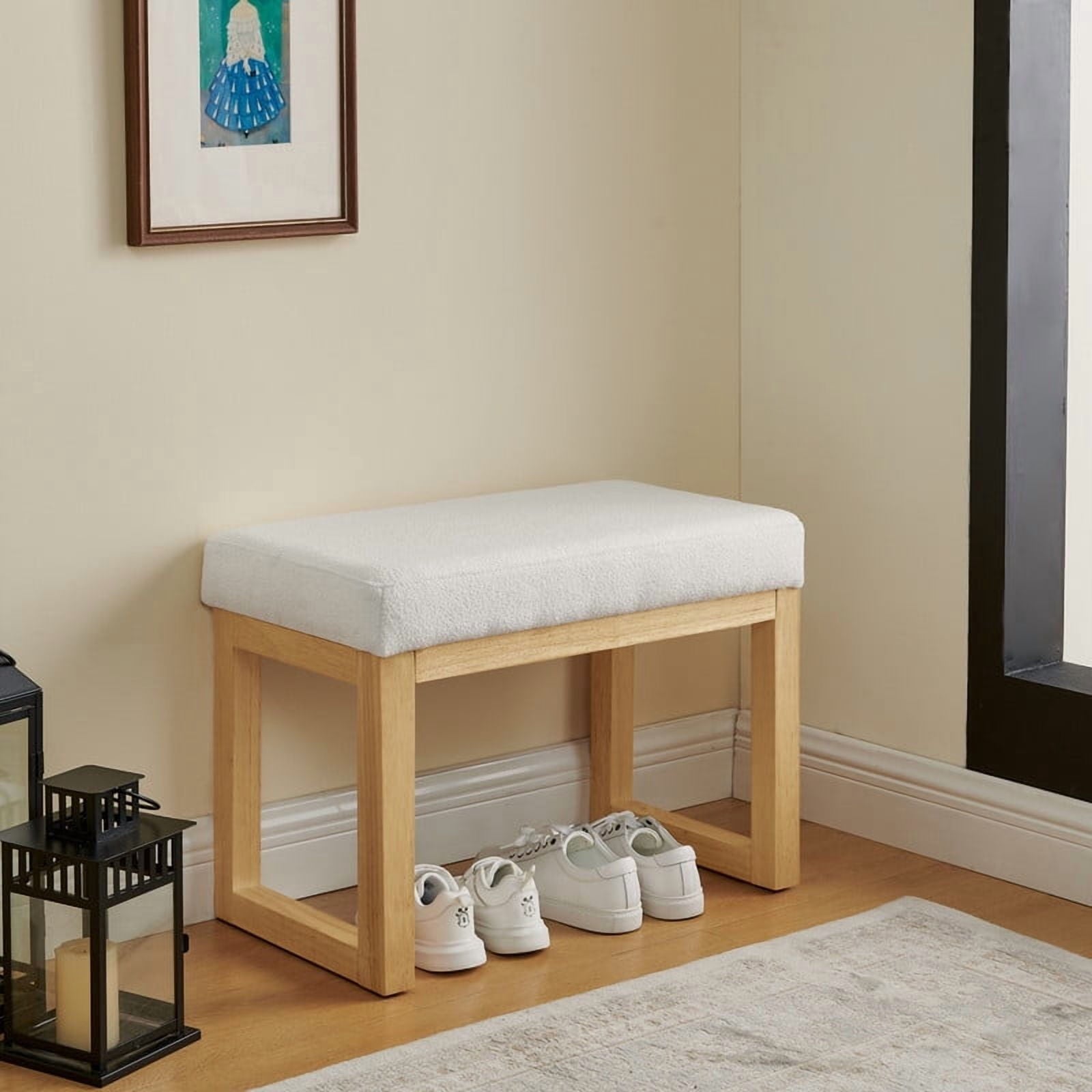 Shoe Changing Bench with Solid Wood, Entryway Bench with Cushion Seat for Small Spaces, Beige