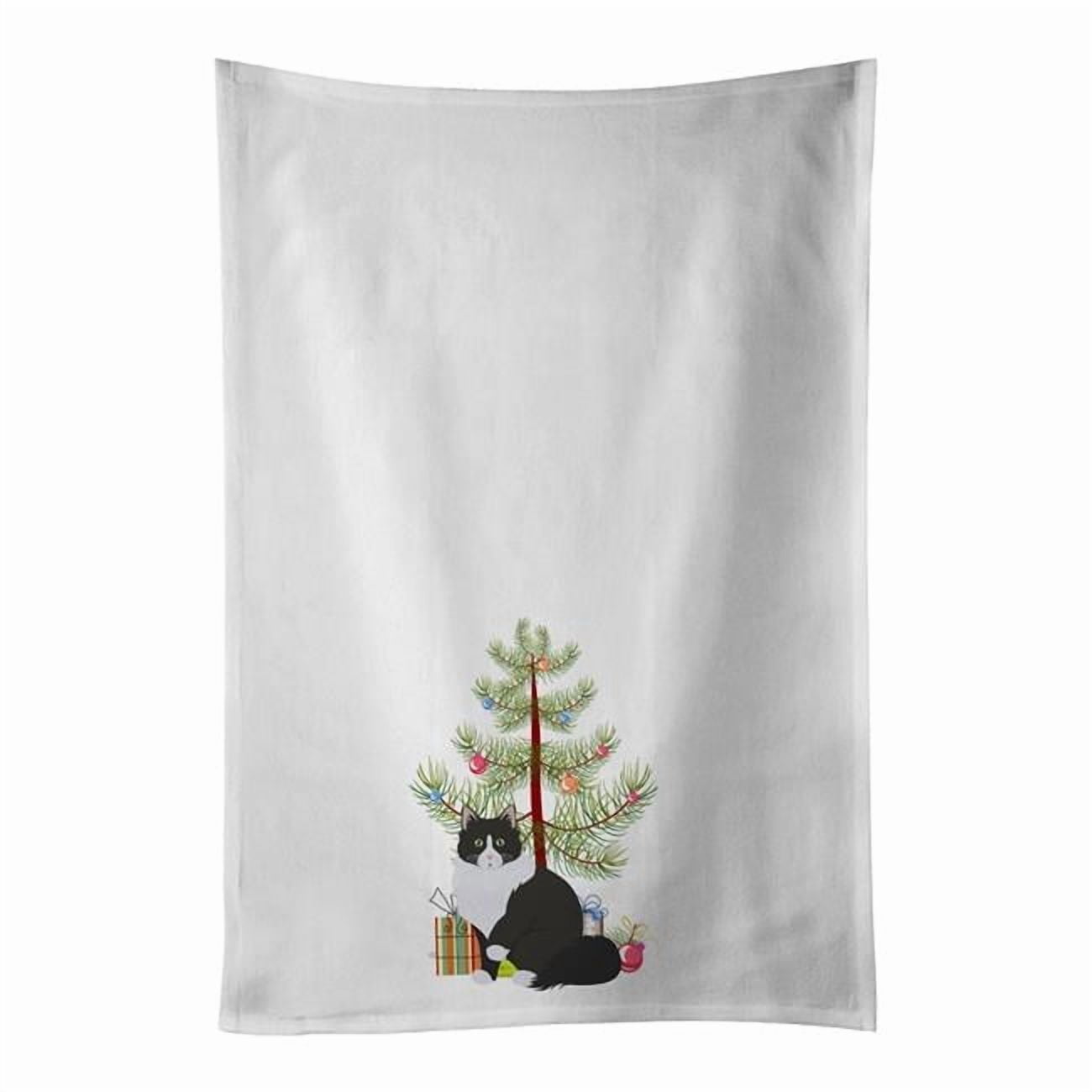 Siberian Forest Cat Merry Christmas White Kitchen Towel Set of 2 19 in x 28 in