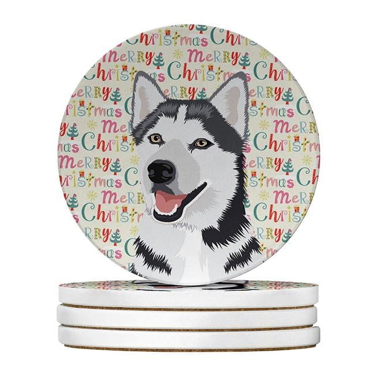 Siberian Husky Silver and White #1 Christmas Large Sandstone Coasters Pack of 4 4 in x 4 in