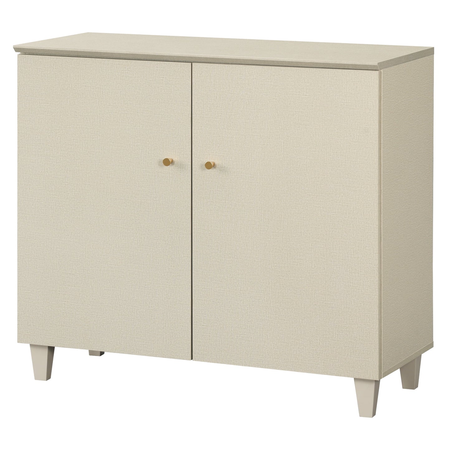 Sideboard Buffet Cabinet with 3 Compartments, 35.4" Wide, Beige Linen Printed Finish