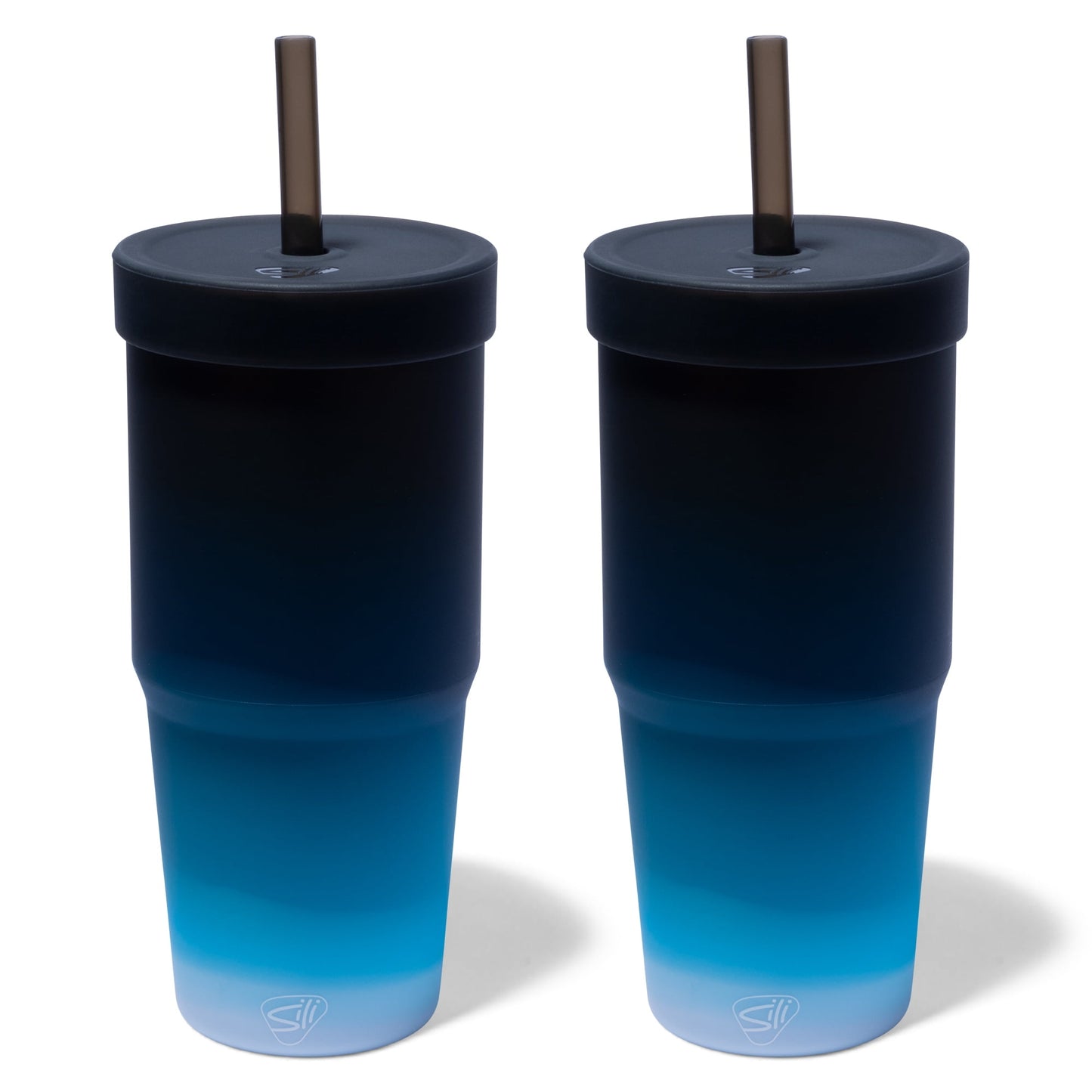Silipint: Silicone 32oz Straw Tumblers: 2 Pack Moon Beam - Reusable Unbreakable Cup, Flexible, Hot/Cold, Airtight Lid