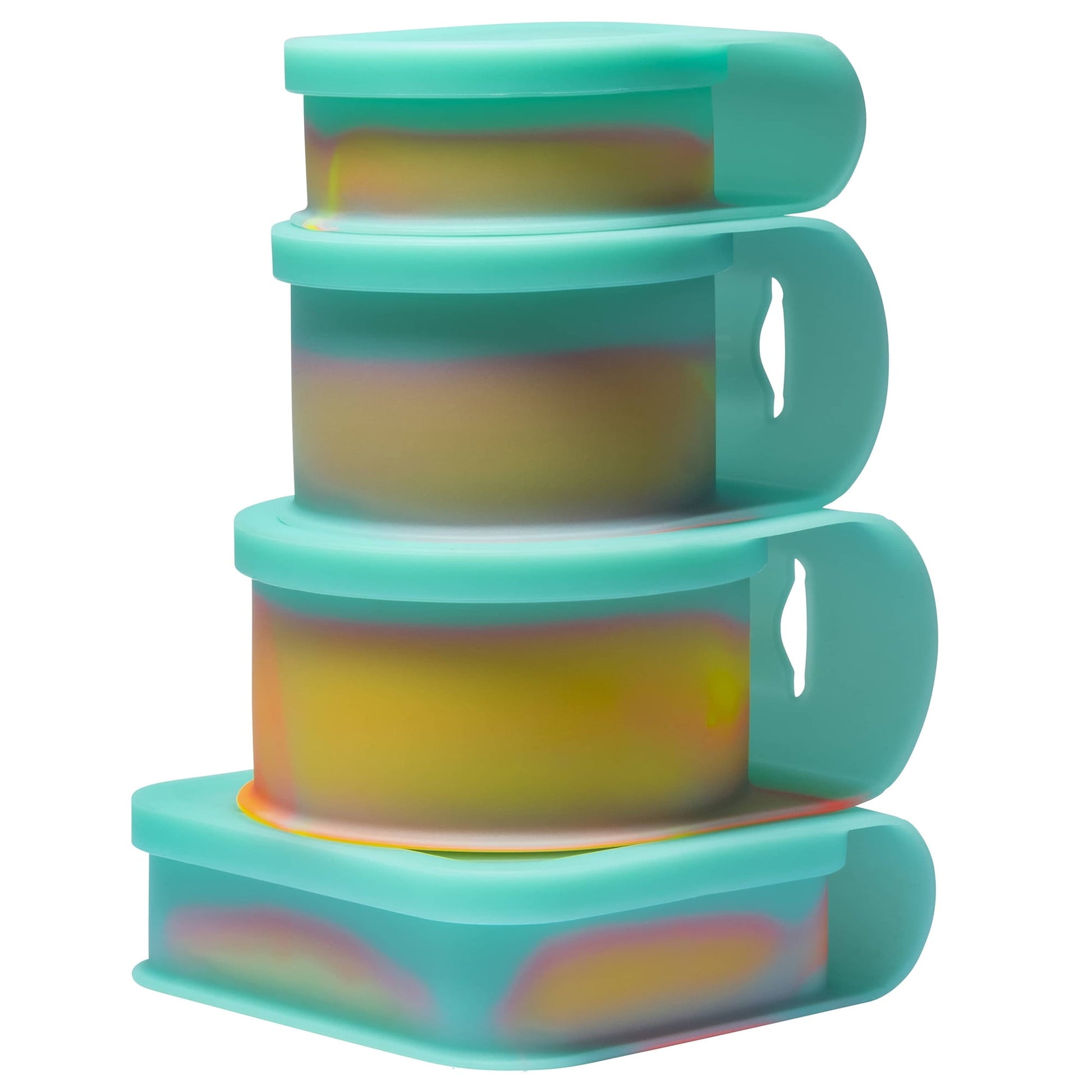 Silipint: Silicone Go Go Bowls: Set Of 4: Aurora - Sizes: 10, 20, 30 oz & Sandwich Size - Unbreakable, Attached Lids