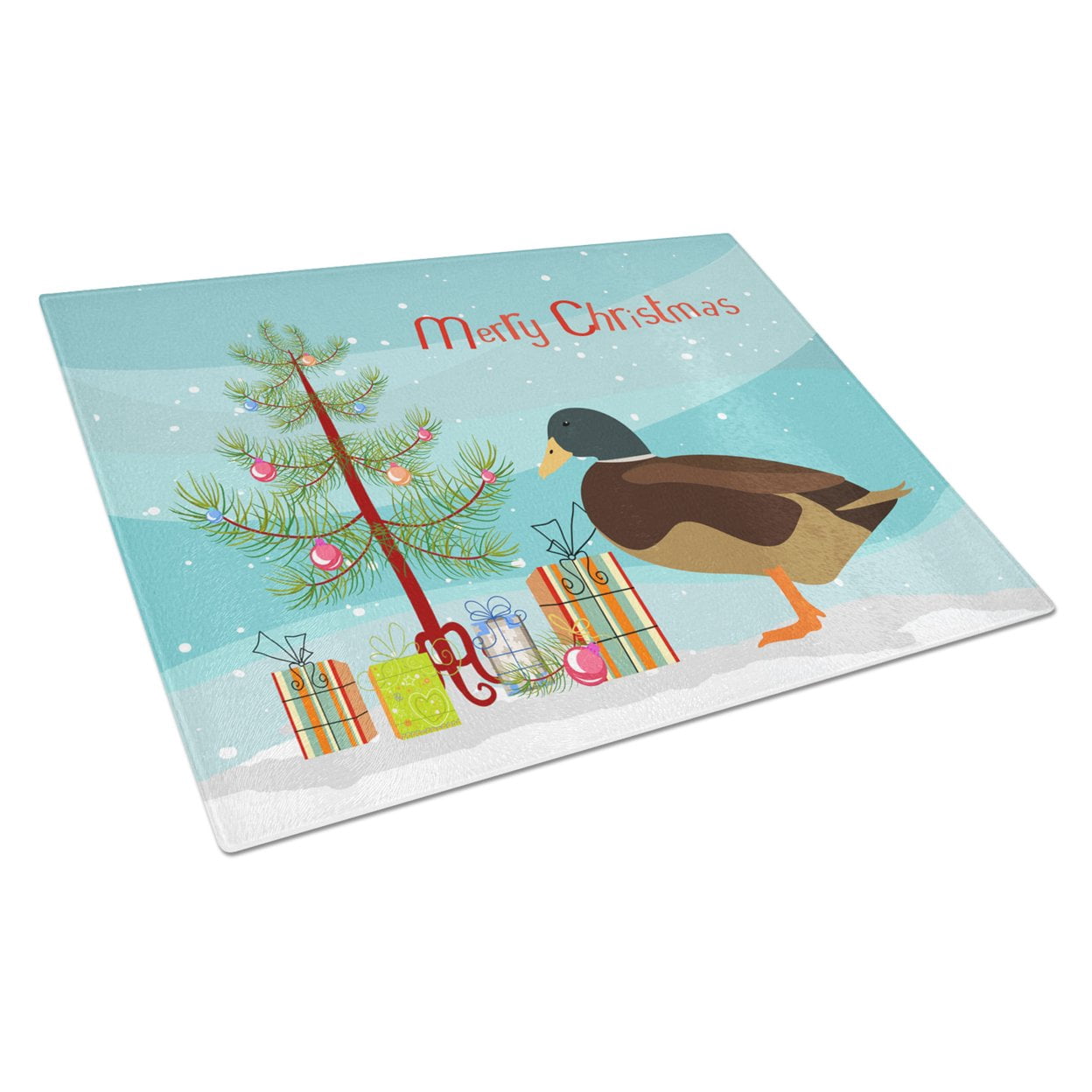 Caroline's Treasures Silver Bantam Duck Christmas Glass Cutting Board Large