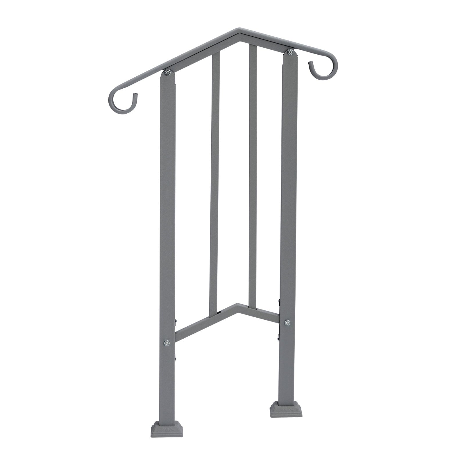 Silver Galvanized Iron Single Step Outdoor Stair Handrail Weather Resistant Anti-Rust Porch Step Safety Railing With Full Installation Hardware