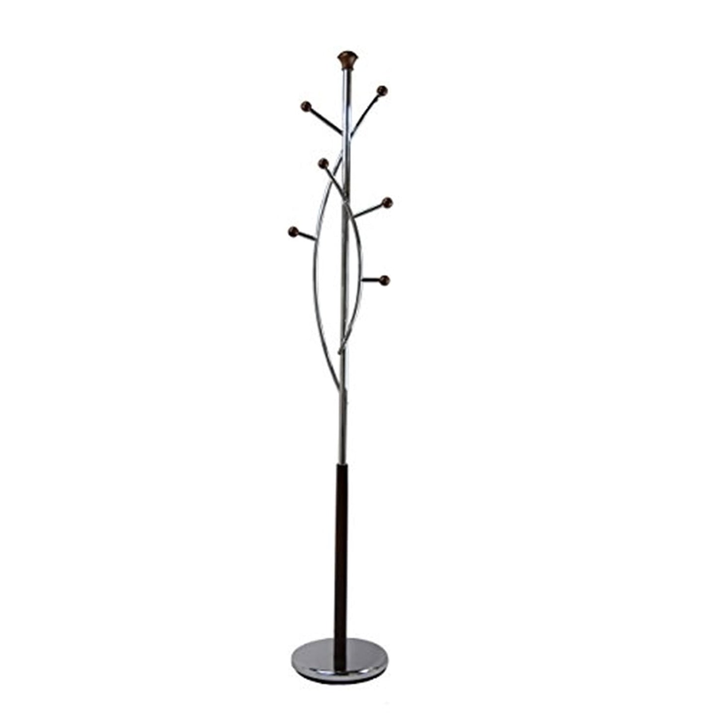 Silver Tree Coat Rack In Chrome & Walnut Finish