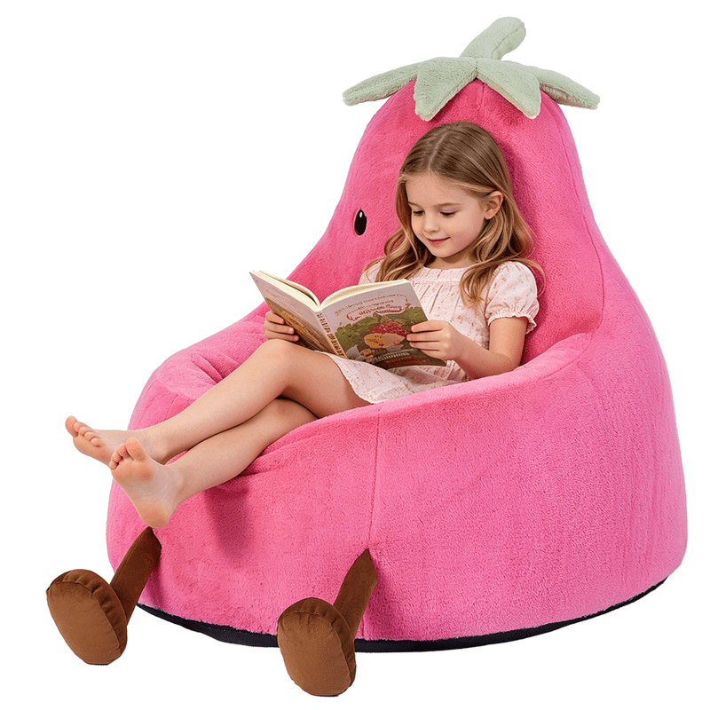 Simple Deluxe 2 ft Kids Bean Bag Chair, Faux Rabbit Fur Round Sofa with Handle and Washable Cover, Rose