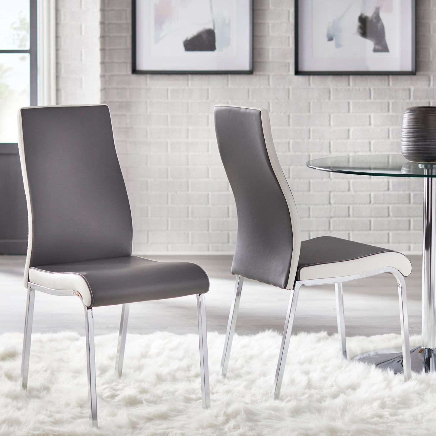 Simple Living Nora Dining Chairs Set of 2, Gray/White Chrome Finish