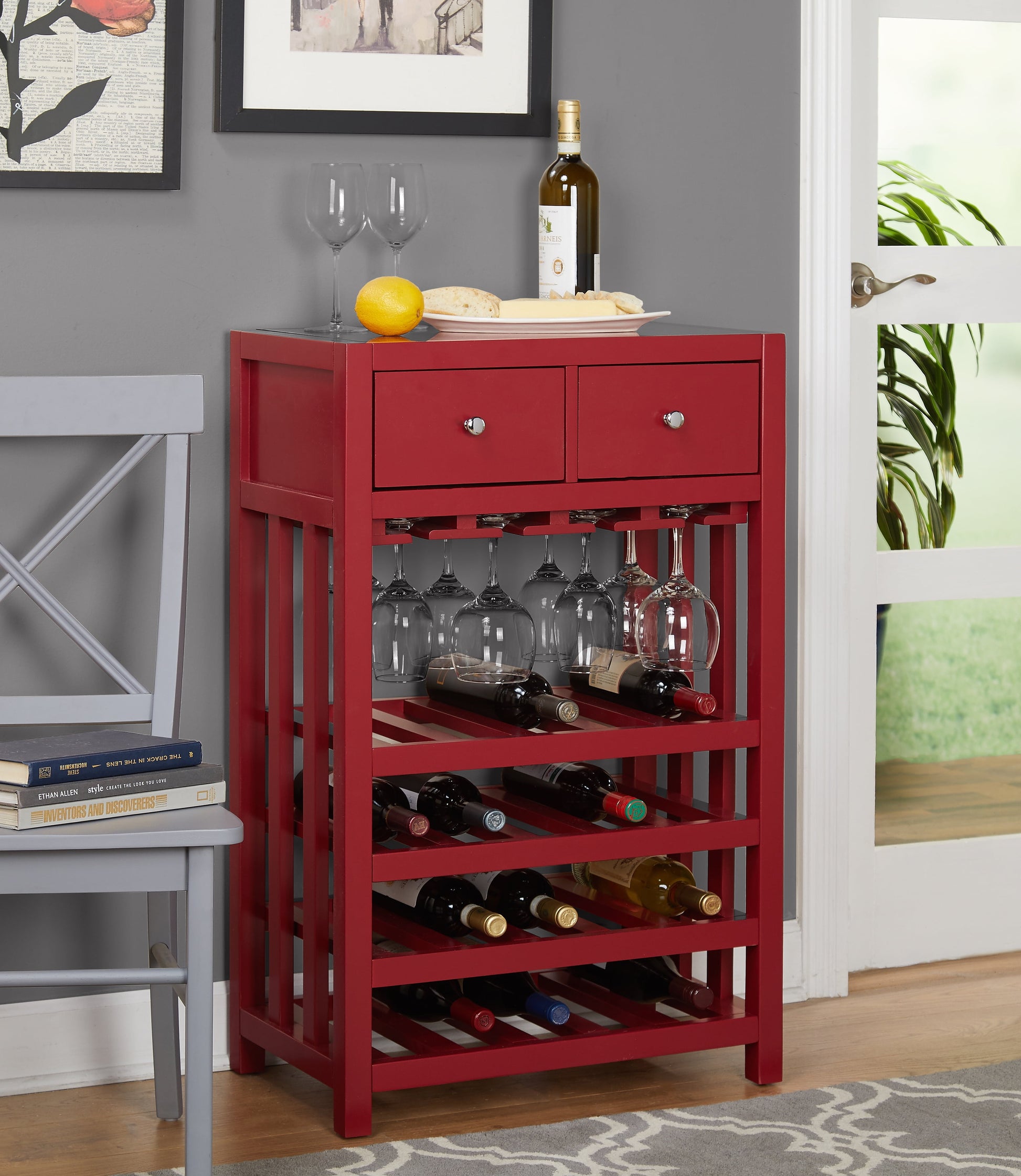 Simple Living  Pinot Wood 20-bottle Bar Cabinet Red