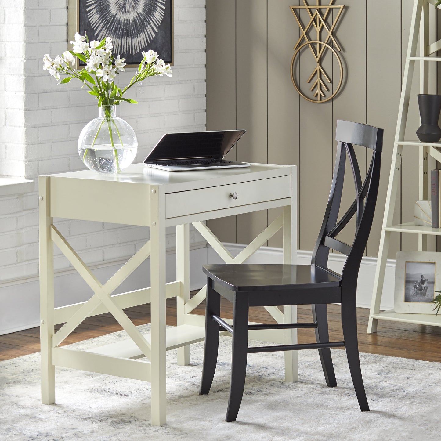 Simple Living   X-Frame Farmhouse Wood Desk Antique White Antique