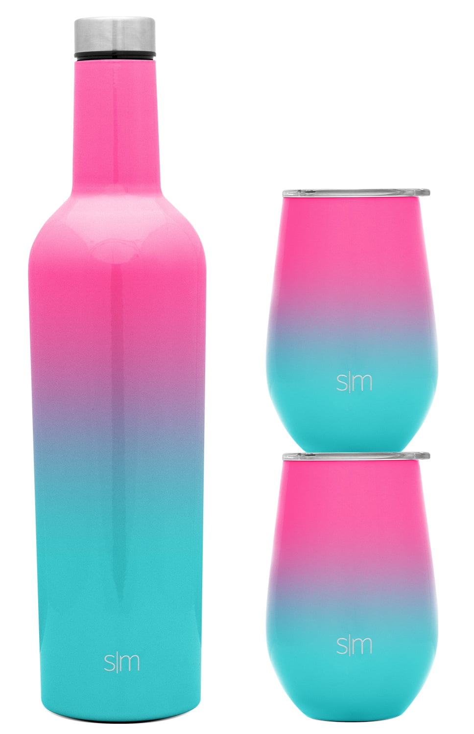 Simple Modern Spirit Wine Bundle - 2 12oz. Wine Tumbler Glasses with Lids & 1 Wine Bottle - Vacuum Insulated 18/8 Stainless Steel Ombre: Sorbet