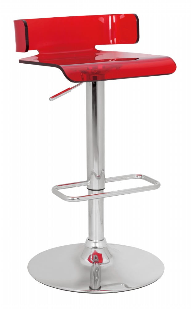 Simple Relax Modern Swivel Ajdustable Seat Height Bar Stool With Red Abs Seat and Chrome Base