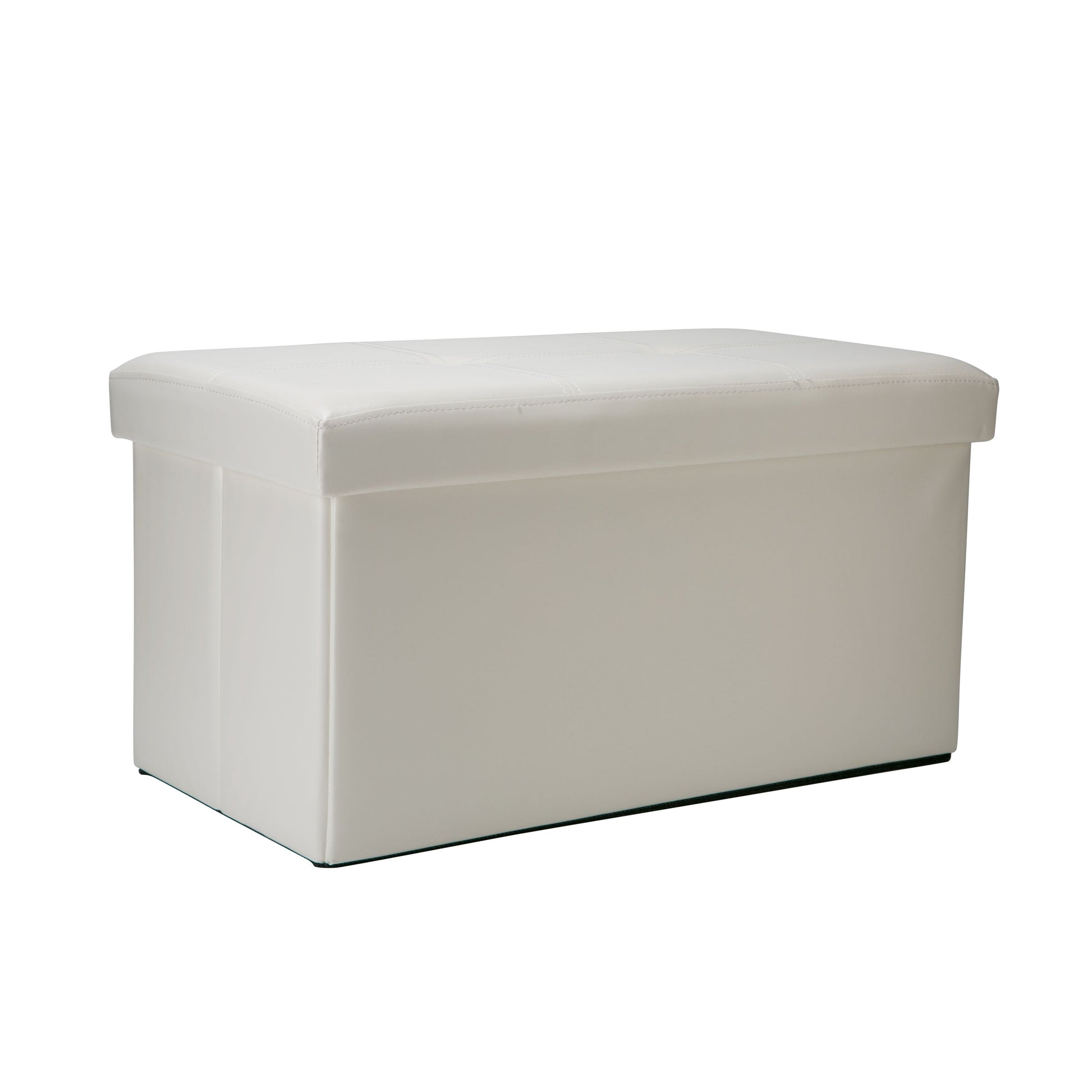 Simplify Faux Leather Double Folding Storage Ottoman, Modern, Ivory