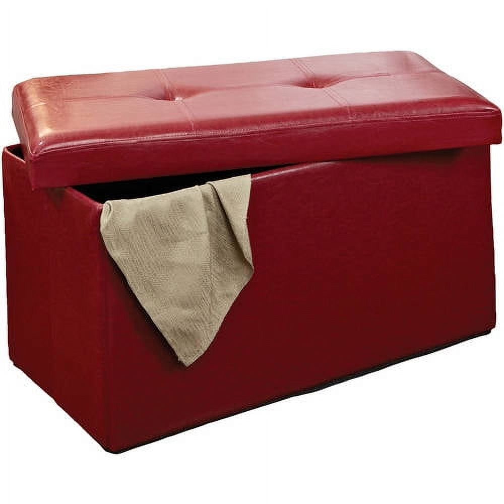 Simplify Otomana de Almacenamiento Plegable Doble de Cuero SintÃ©tico en Rojo