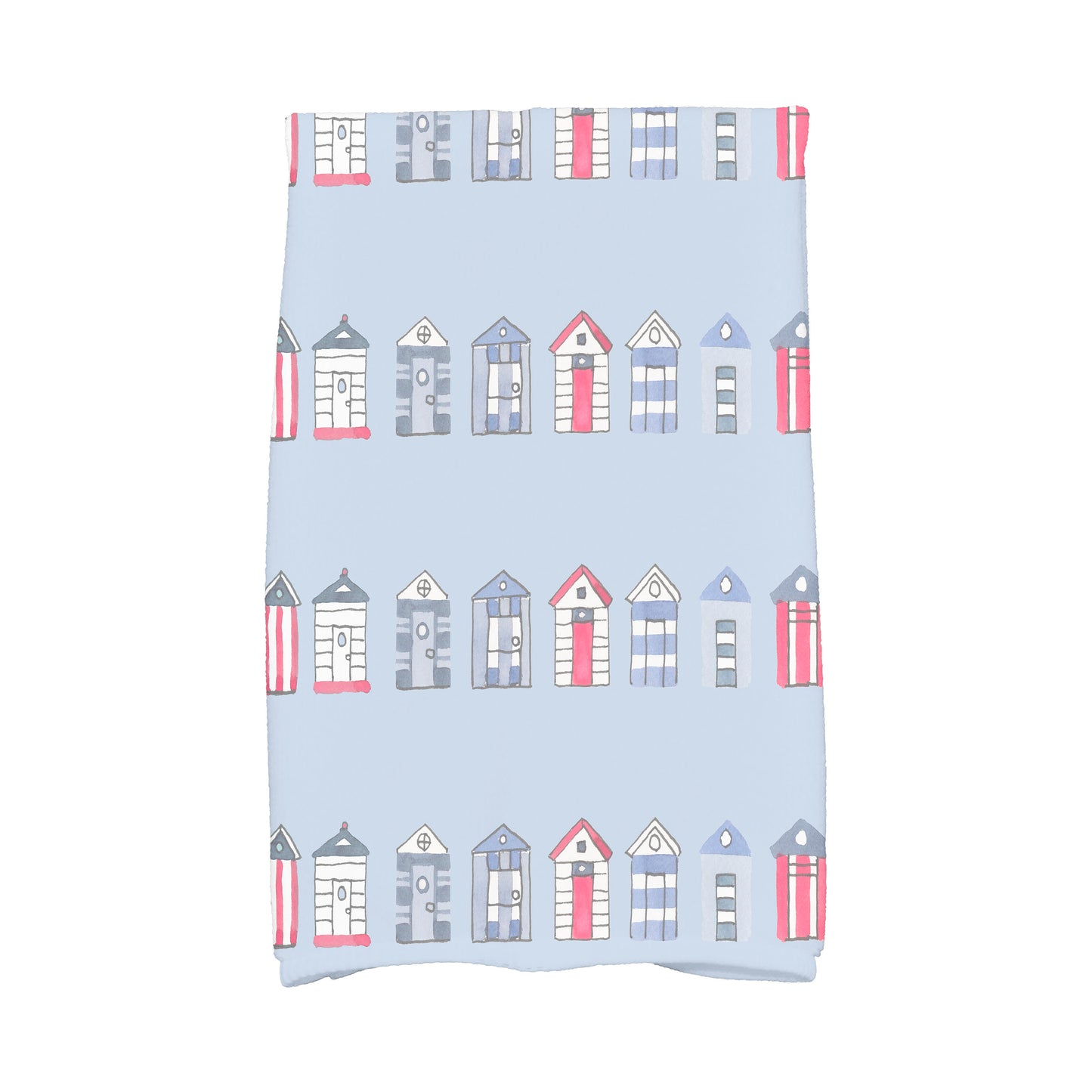 Simply Daisy, 16 x 25 Inch, Multi Beach Hut, Stripe Print Kitchen Towel, Blue