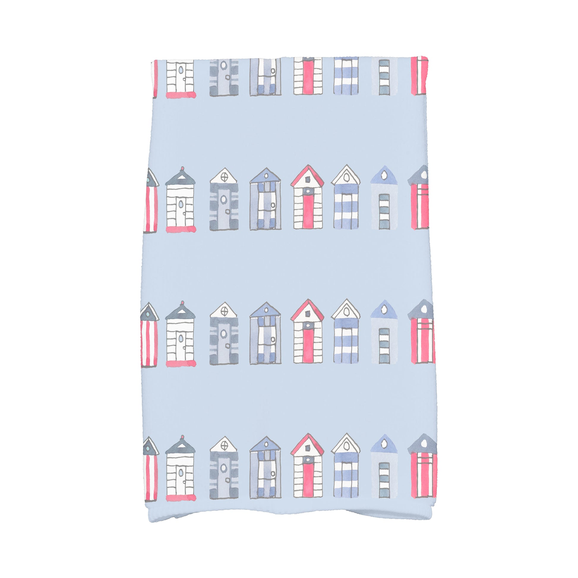 Simply Daisy, 16 x 25 Inch, Multi Beach Hut, Stripe Print Kitchen Towel, Blue