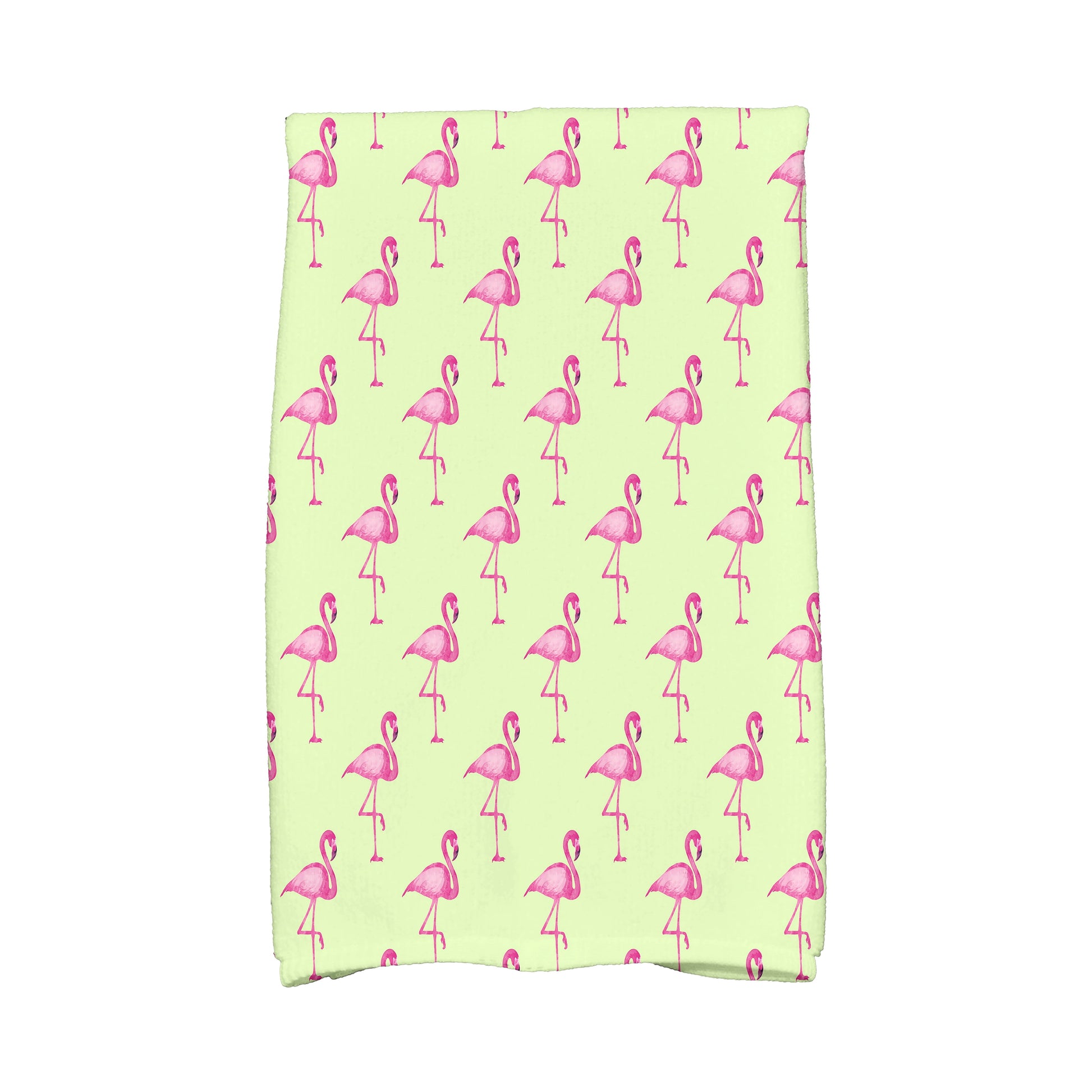 Simply Daisy, 16 x 25 inch, Flamingo Fanfare Multi, Animal Print Kitchen Towel, Light Green
