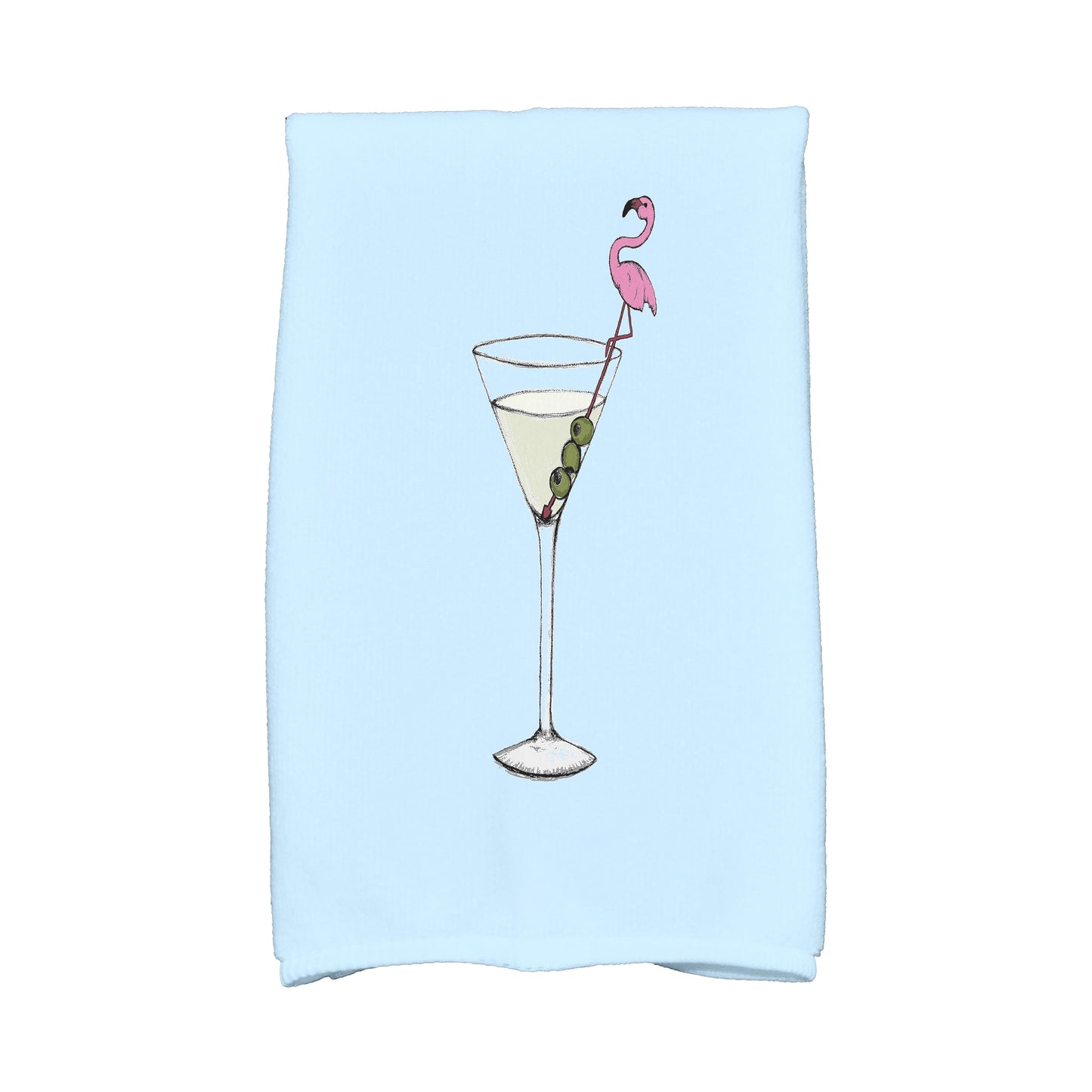 Simply Daisy, 16 x 25 inch, Martini Glass Flamingo, Geometric Print Kitchen Towel, Pale Blue