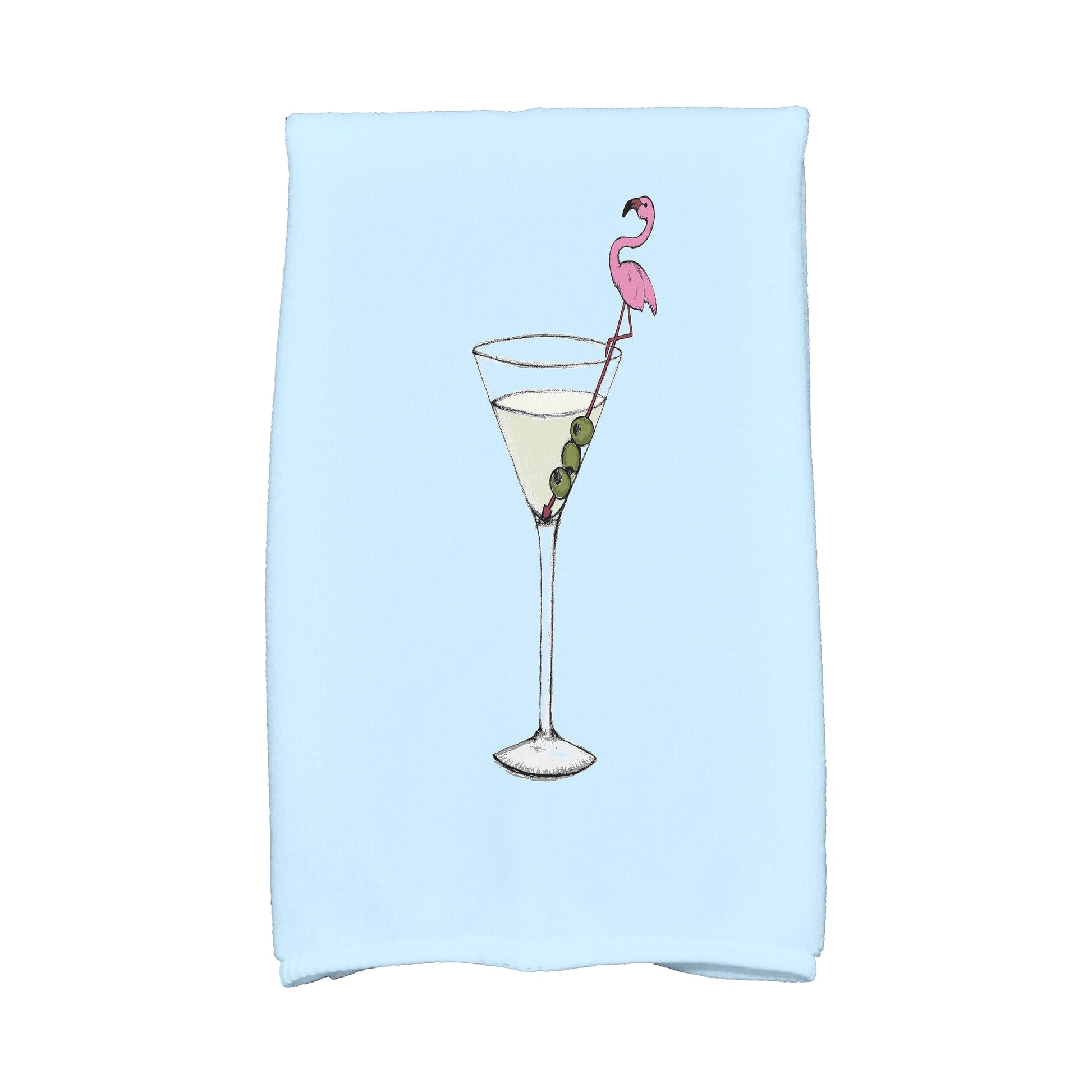 Simply Daisy, 16 x 25 inch, Martini Glass Flamingo, Geometric Print Kitchen Towel, Pale Blue