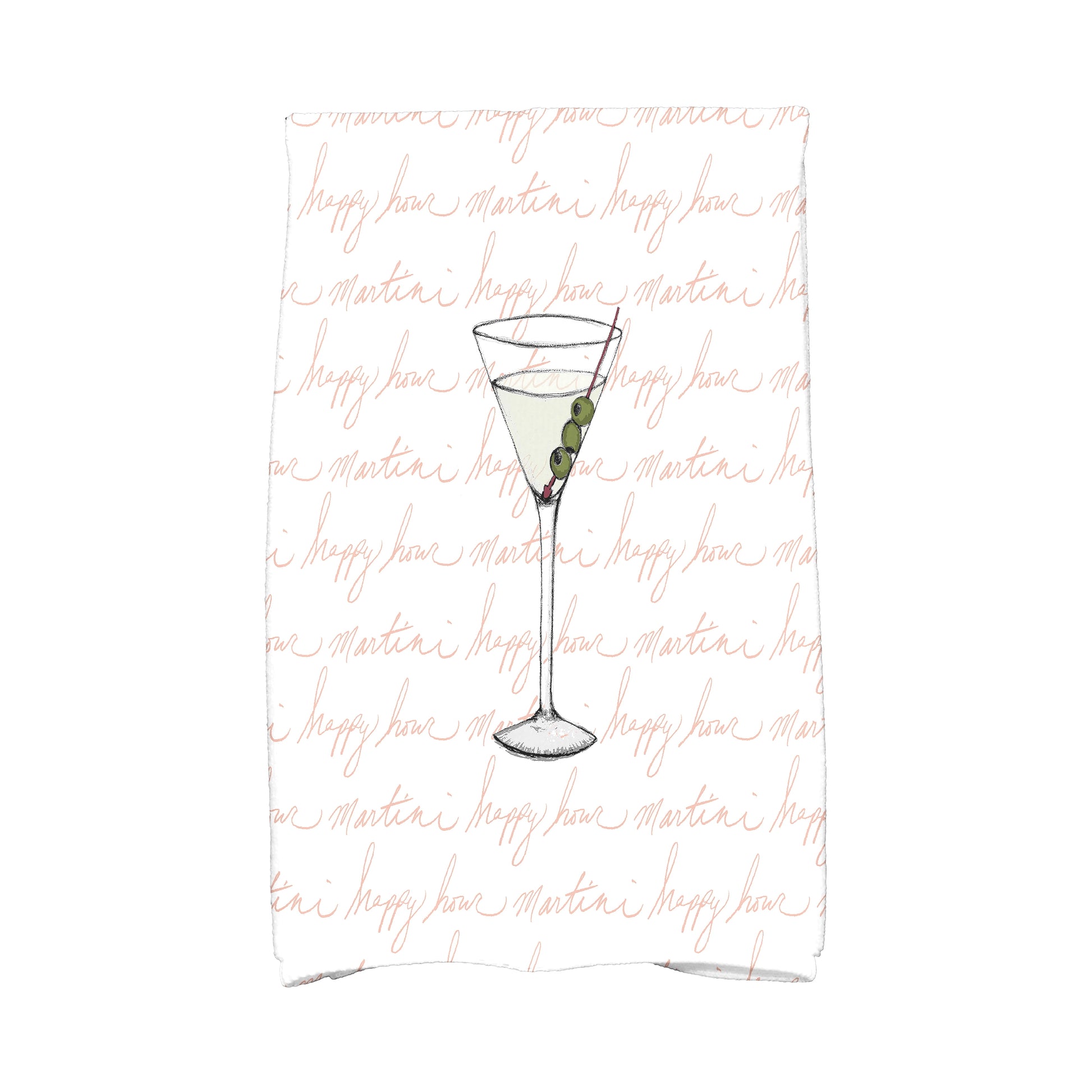 Simply Daisy, 16 x 25 inch, Martini Glass Text Fade, Geometric Print Kitchen Towel, Coral