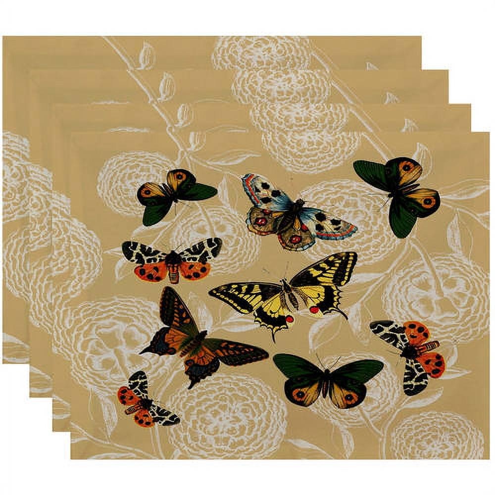 Simply Daisy 18" x 14" Antique Butterflies and Flowers Animal Print Placemats, Set of 4